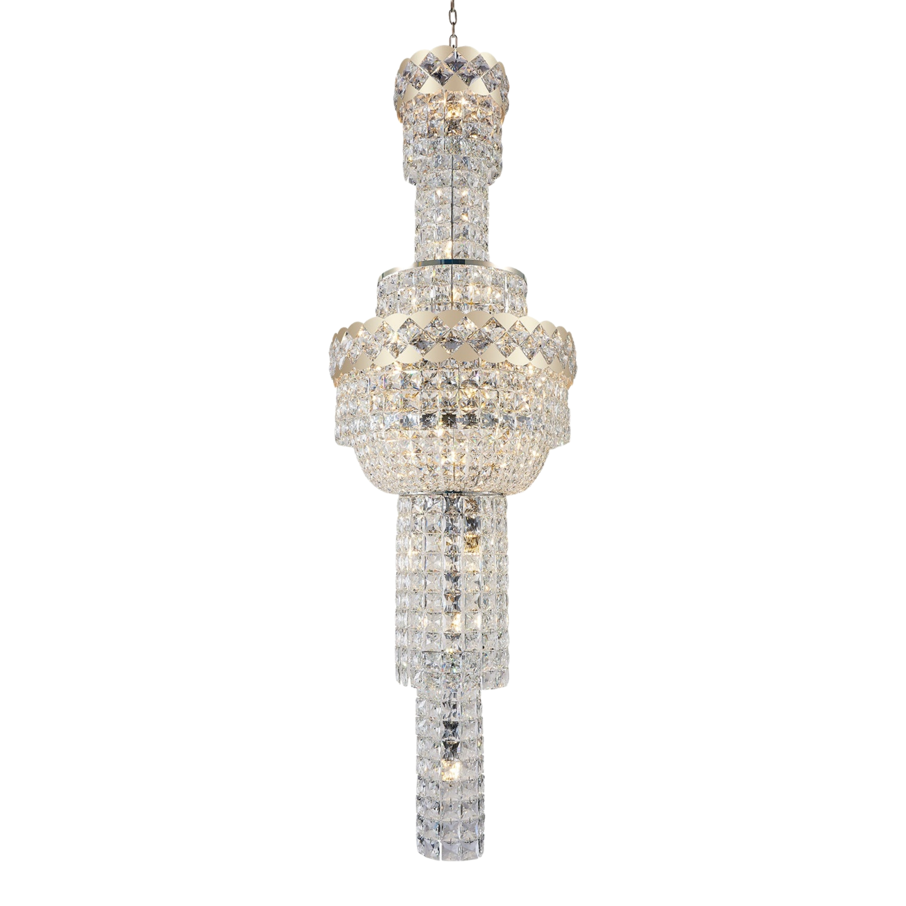 Synthe Long Tiered Crystal Cascade Chandelier - Gold