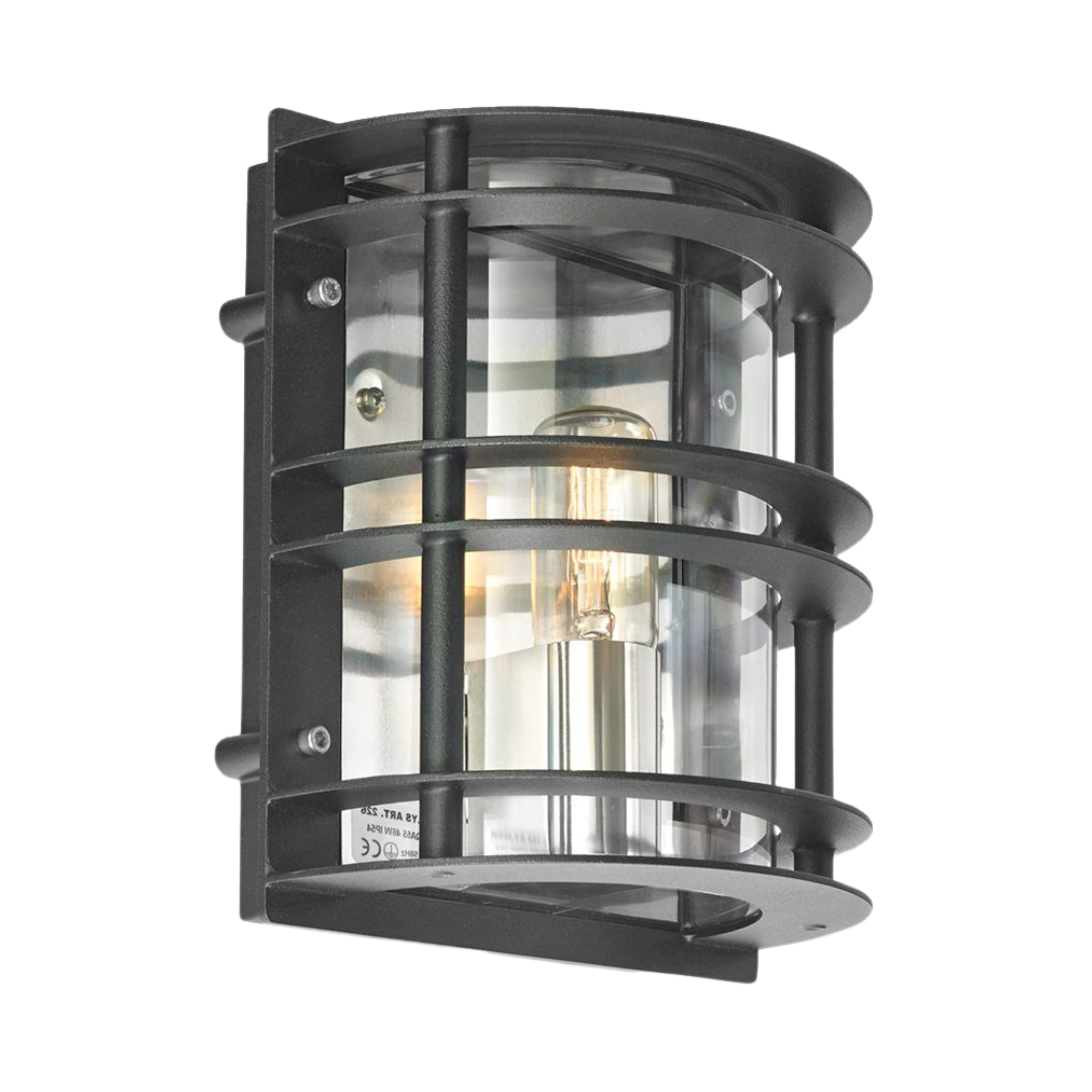 Stockholm IP54 Clear Glass Flush Wall Light - Black