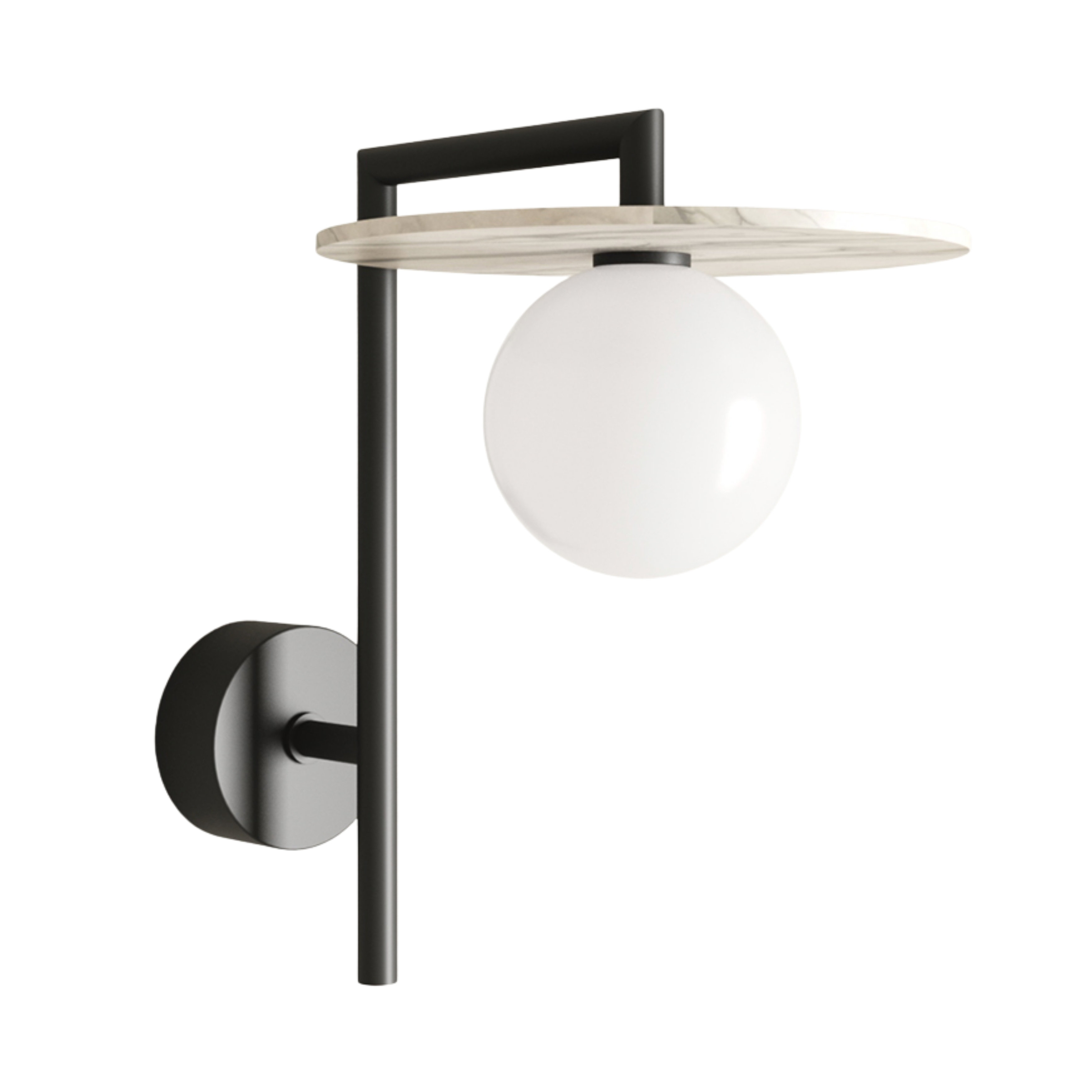 Miro Alabaster Disc Opal Glass Black Wall Light