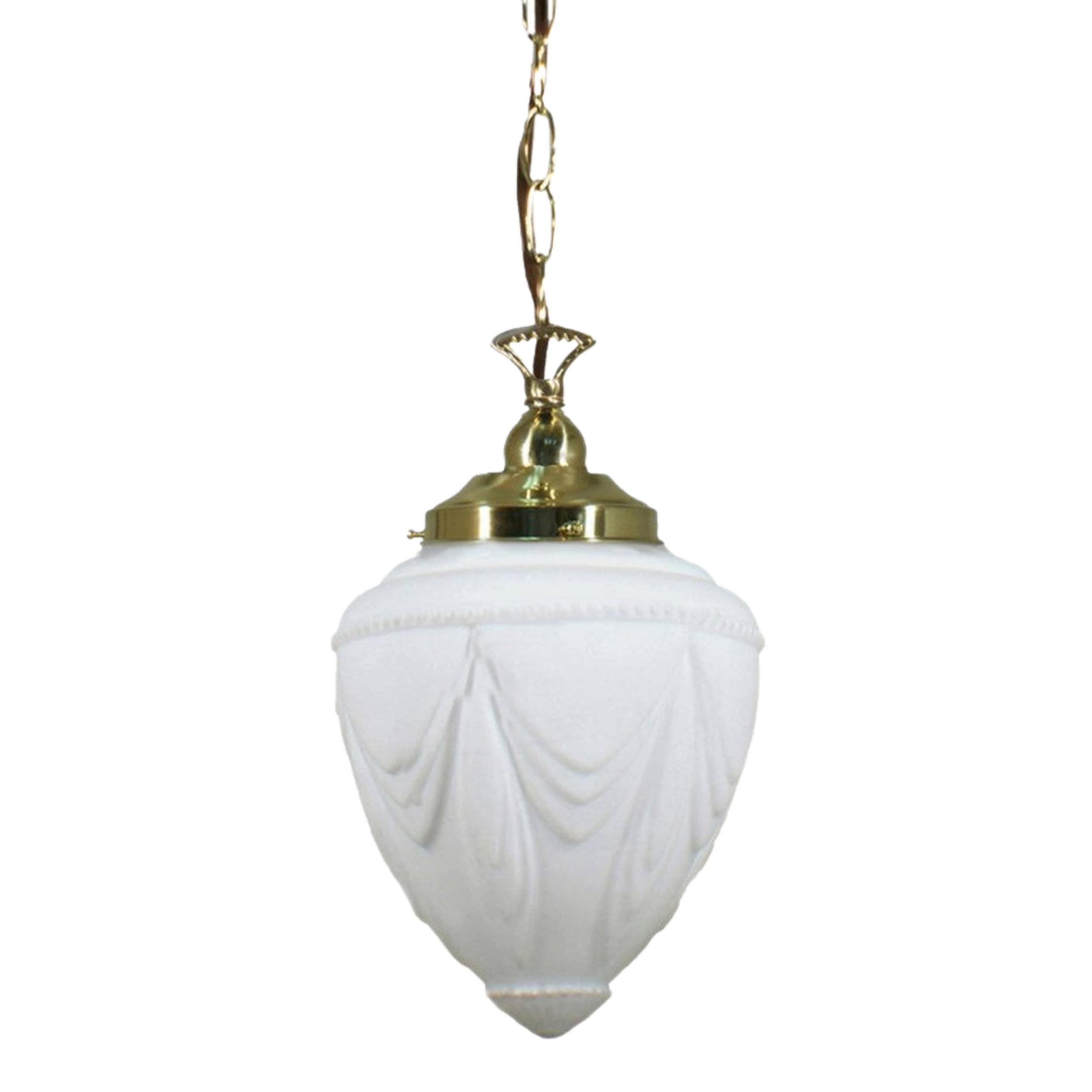 Empire Matt Opal Glass Chain Pendant - Polished Brass