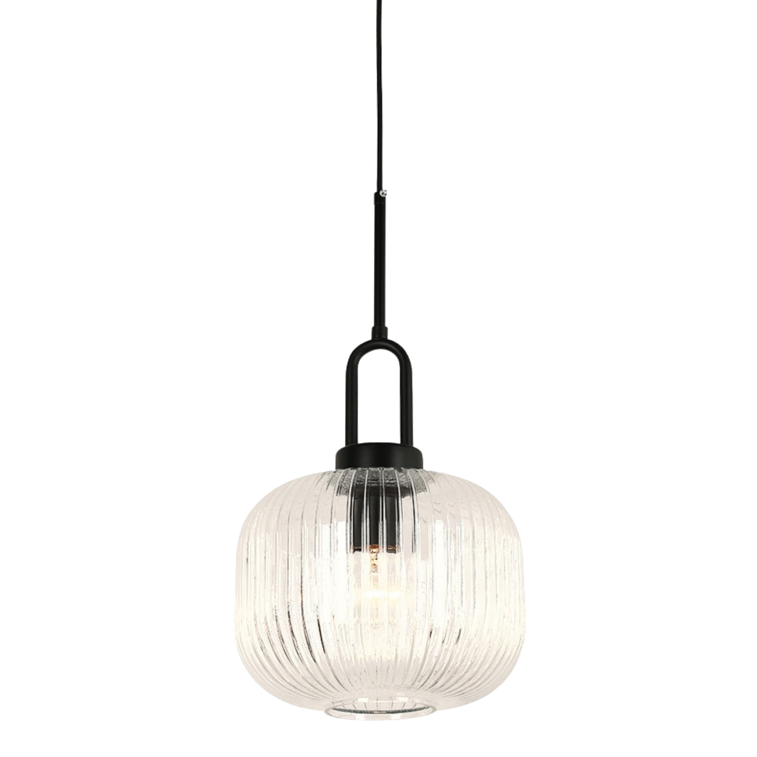 Main Matt Black Clear Ribbed Glass Pendant Light