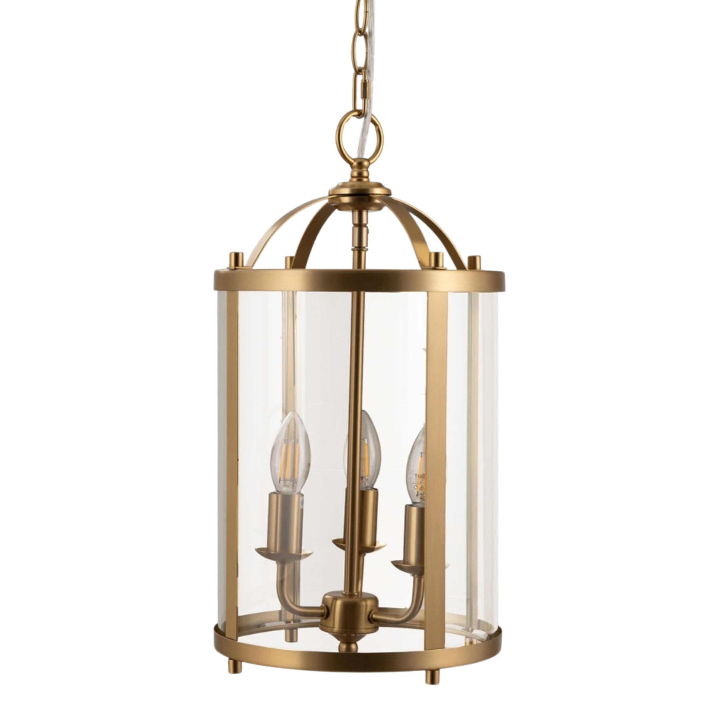 Manor 3 Light Satin Brass Lantern Pendant Lamp