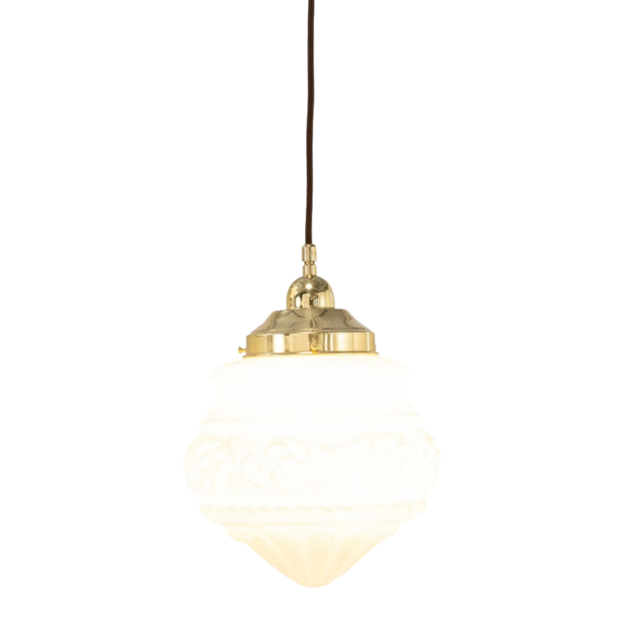Premier Matt Opal Glass Cord Pendant - Polished Brass