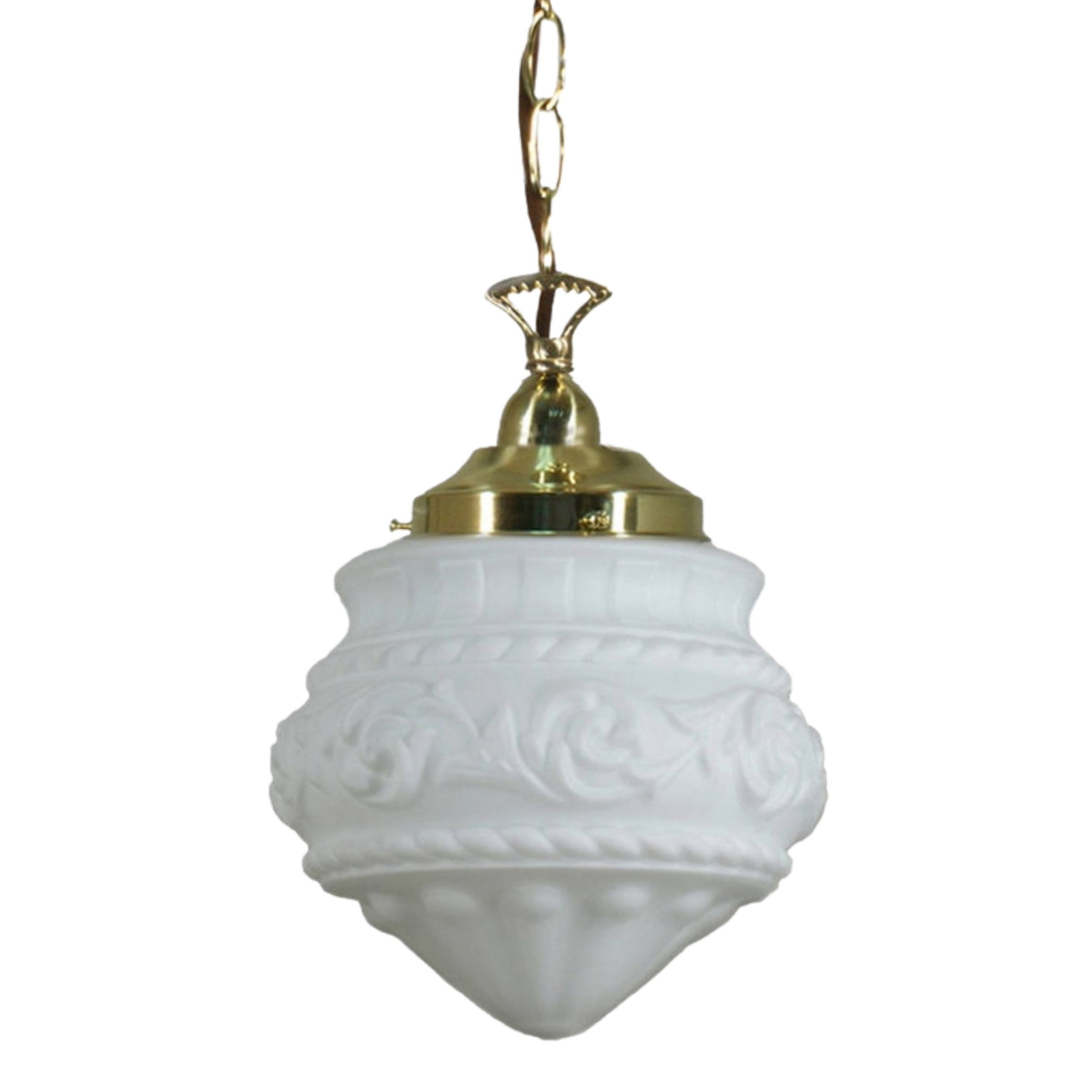 Premier Matt Opal Glass Single Chain Pendant - Brass