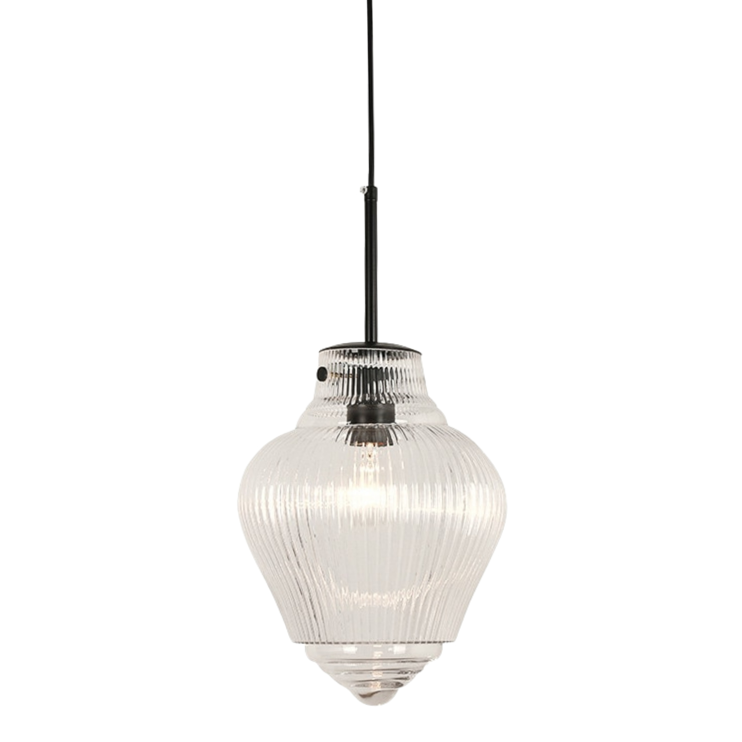 Ridge Clear Ribbed Glass Cord Pendant - Matt Black