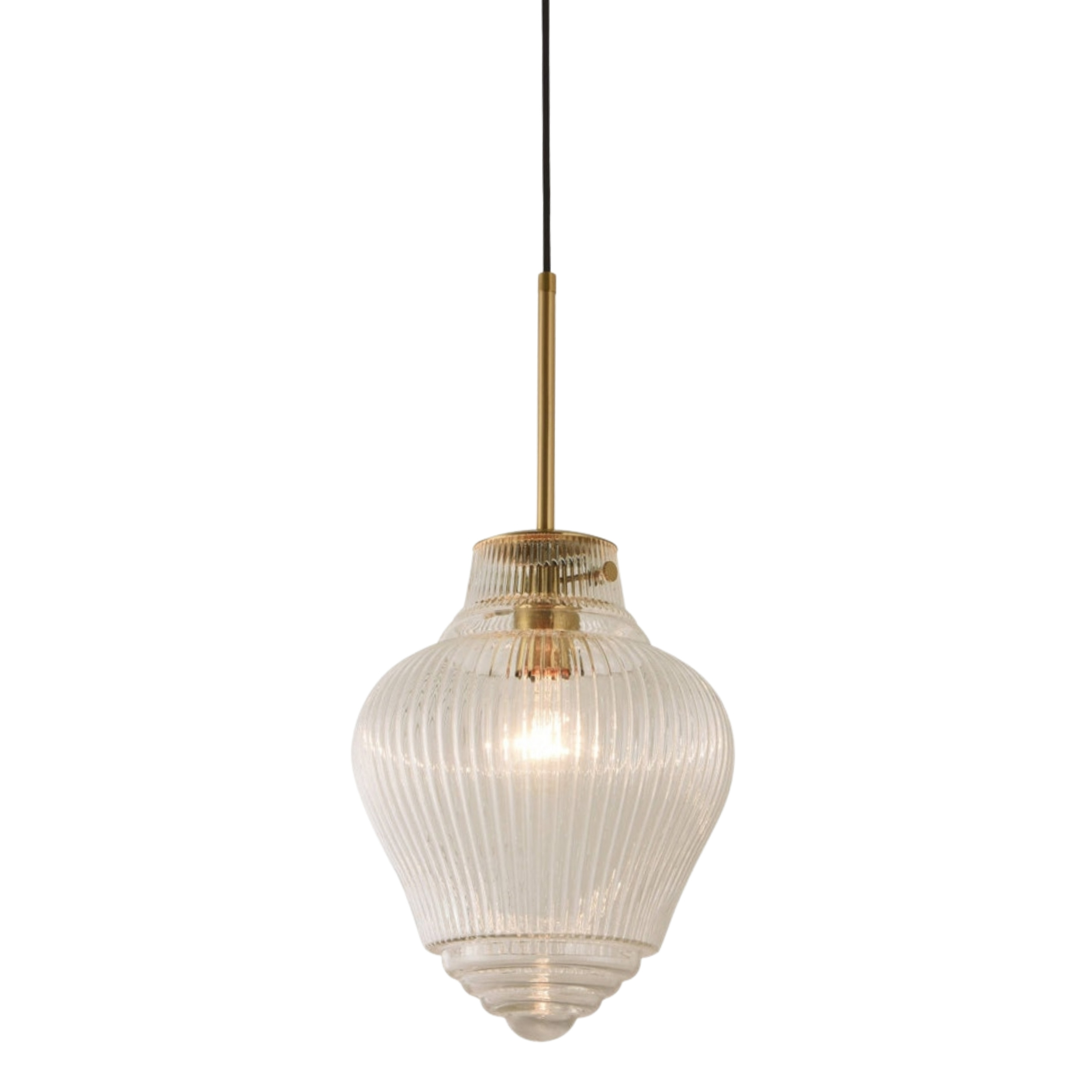 Ridge Clear Ribbed Glass Cord Pendant - Satin Brass