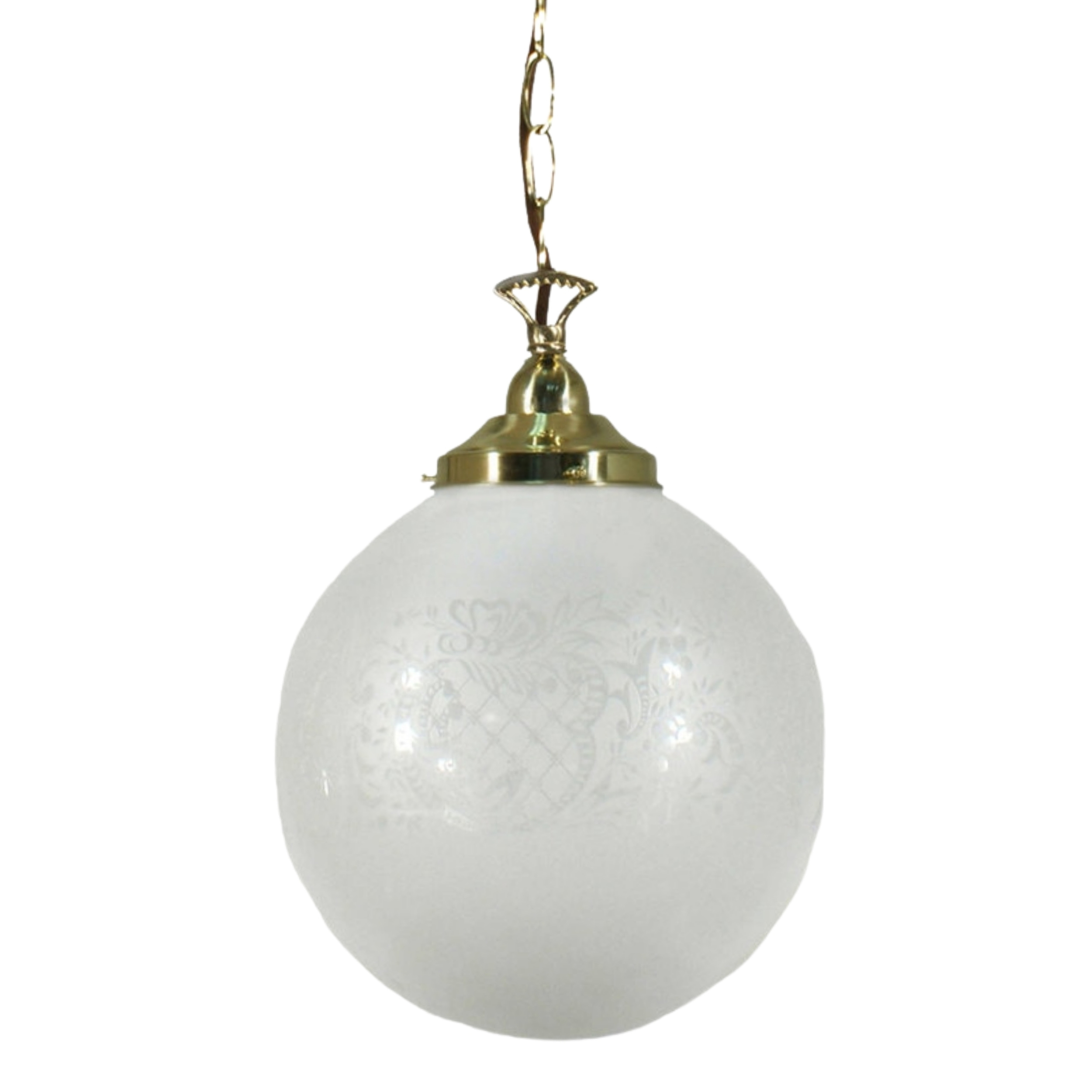 Sheffield Round Frost-Etched Glass Chain Pendant - Brass