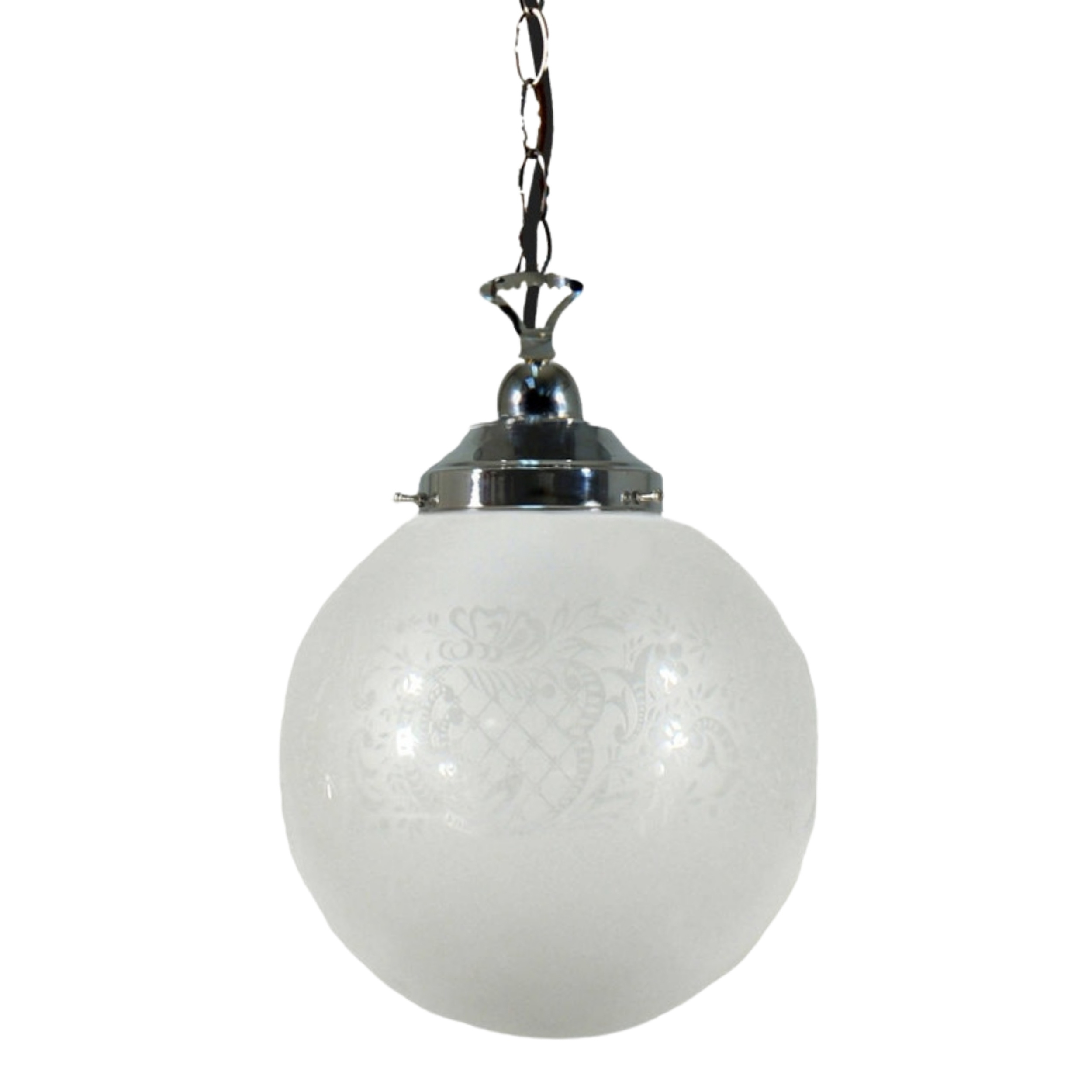 Sheffield Round Frost-Etched Glass Chain Pendant - Chrome