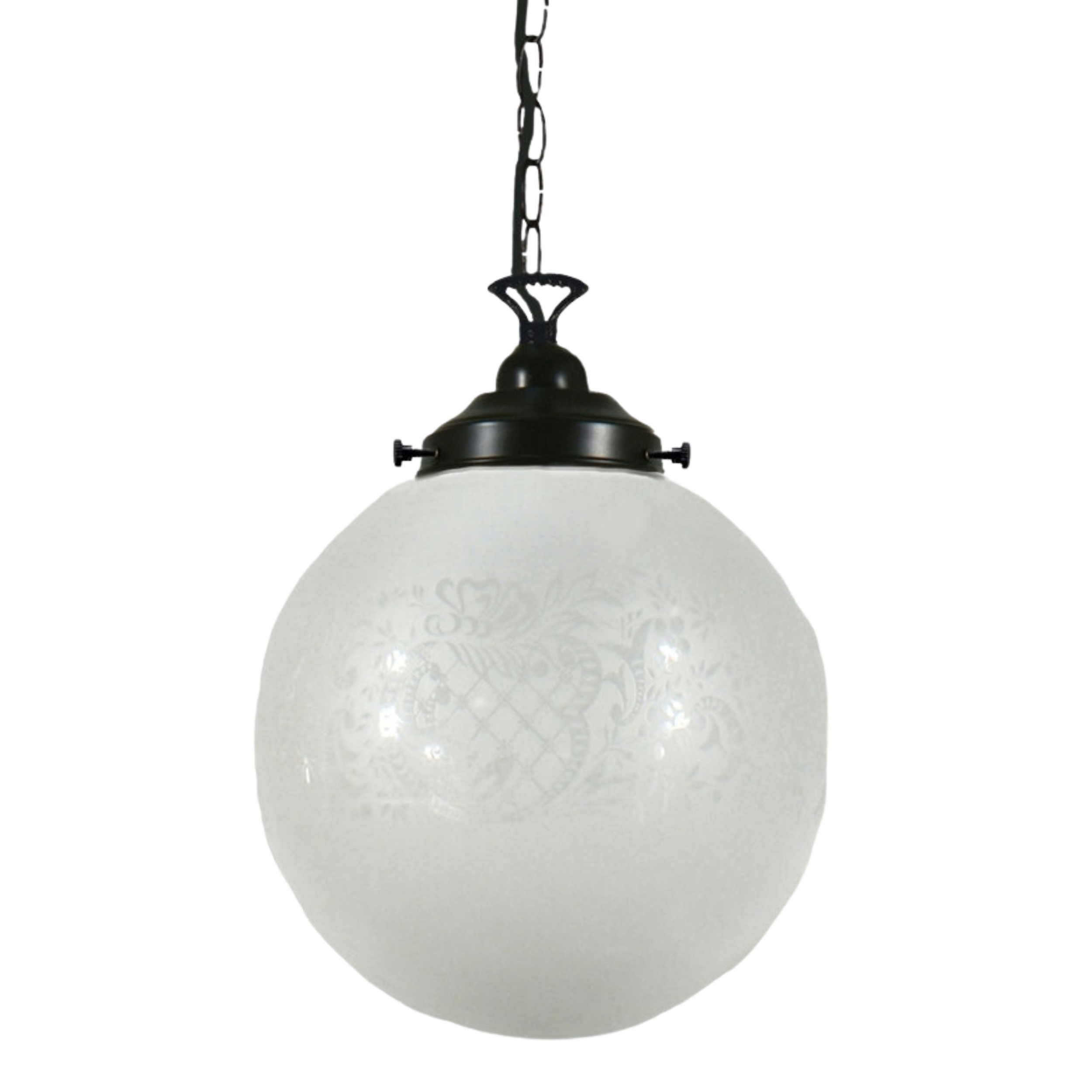 Sheffield Round Frost-Etched Glass Chain Pendant - Patina