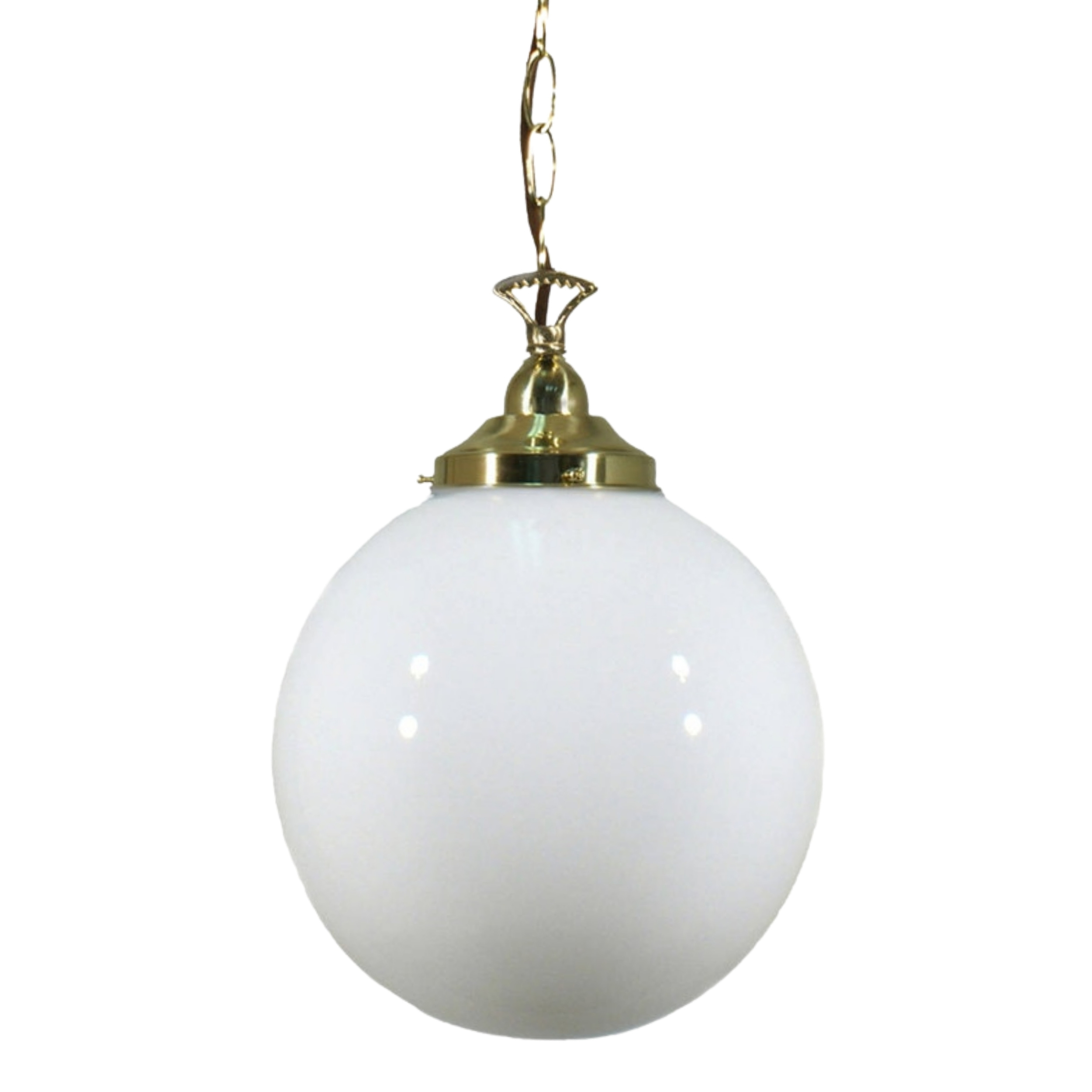Sphere Gloss Opal Glass Chain Pendant Light - Brass