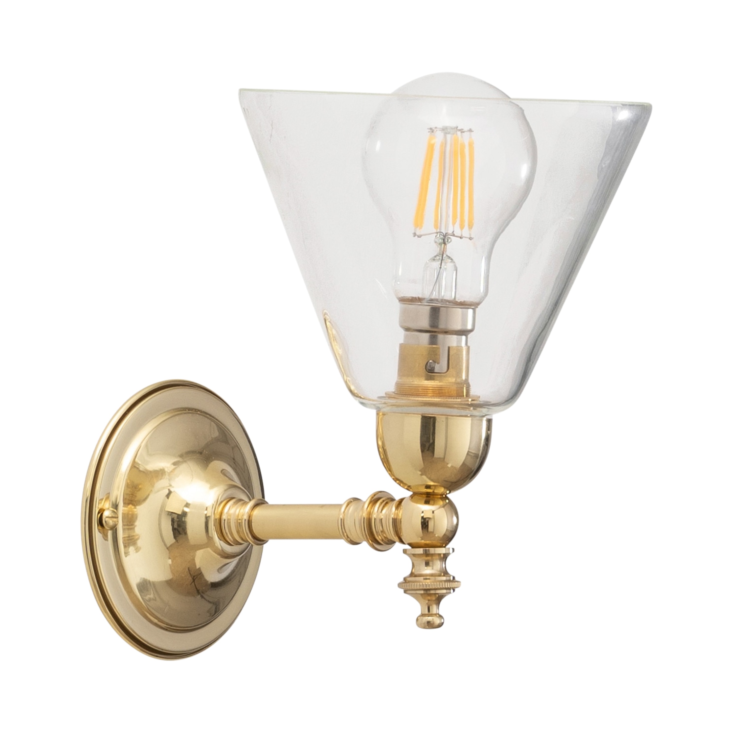 Waubra Cone Clear Glass Wall Light - Polished Brass