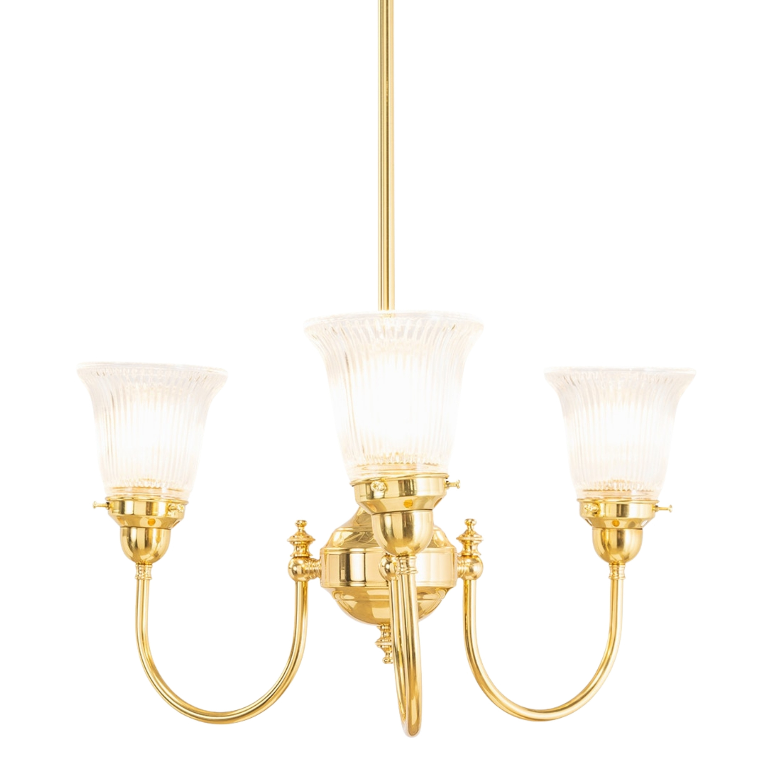 Luke 3 Light Bell Clear Glass Uplight Pendant - Brass