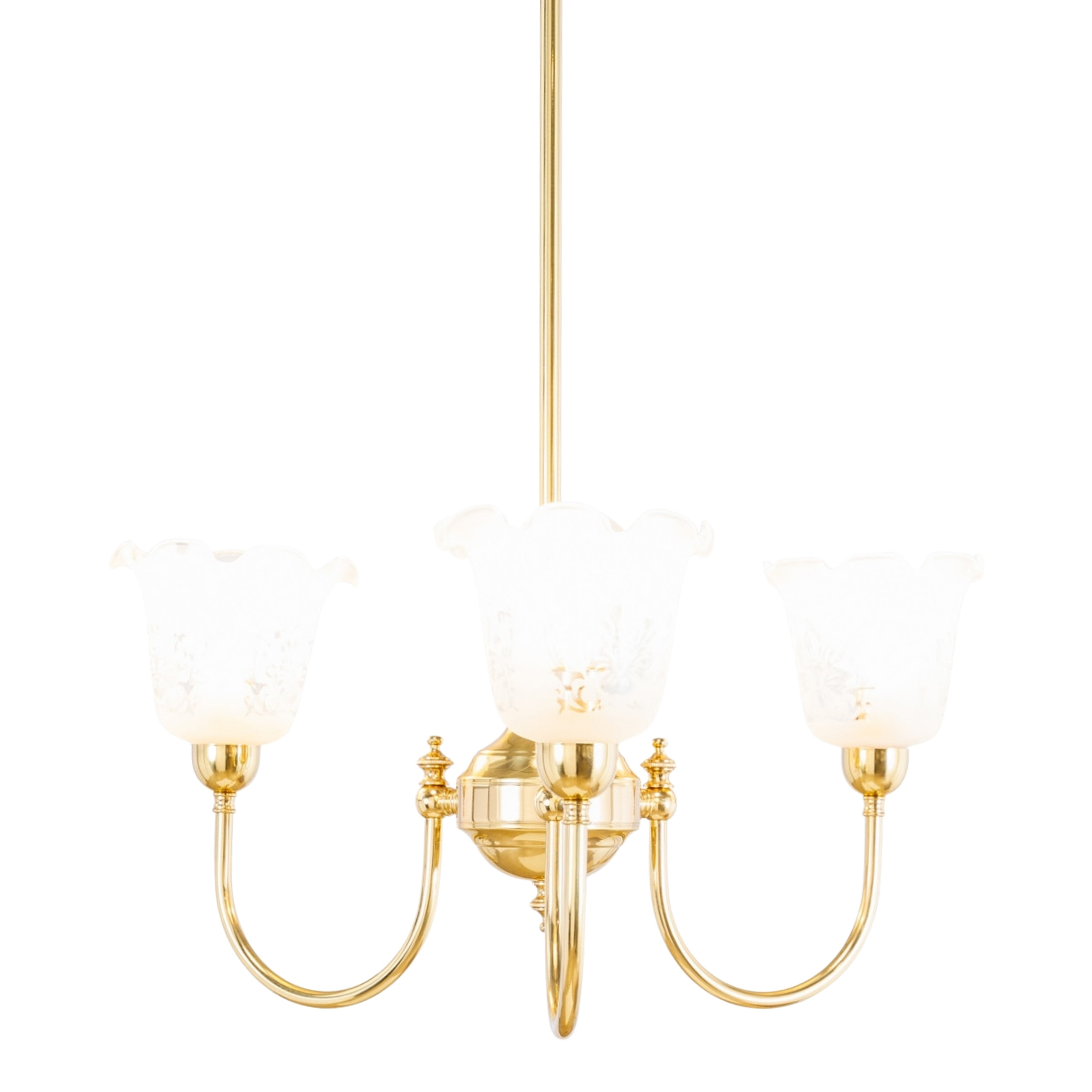 Luke 3 Light Etched Flower Glass Uplight Pendant - Brass