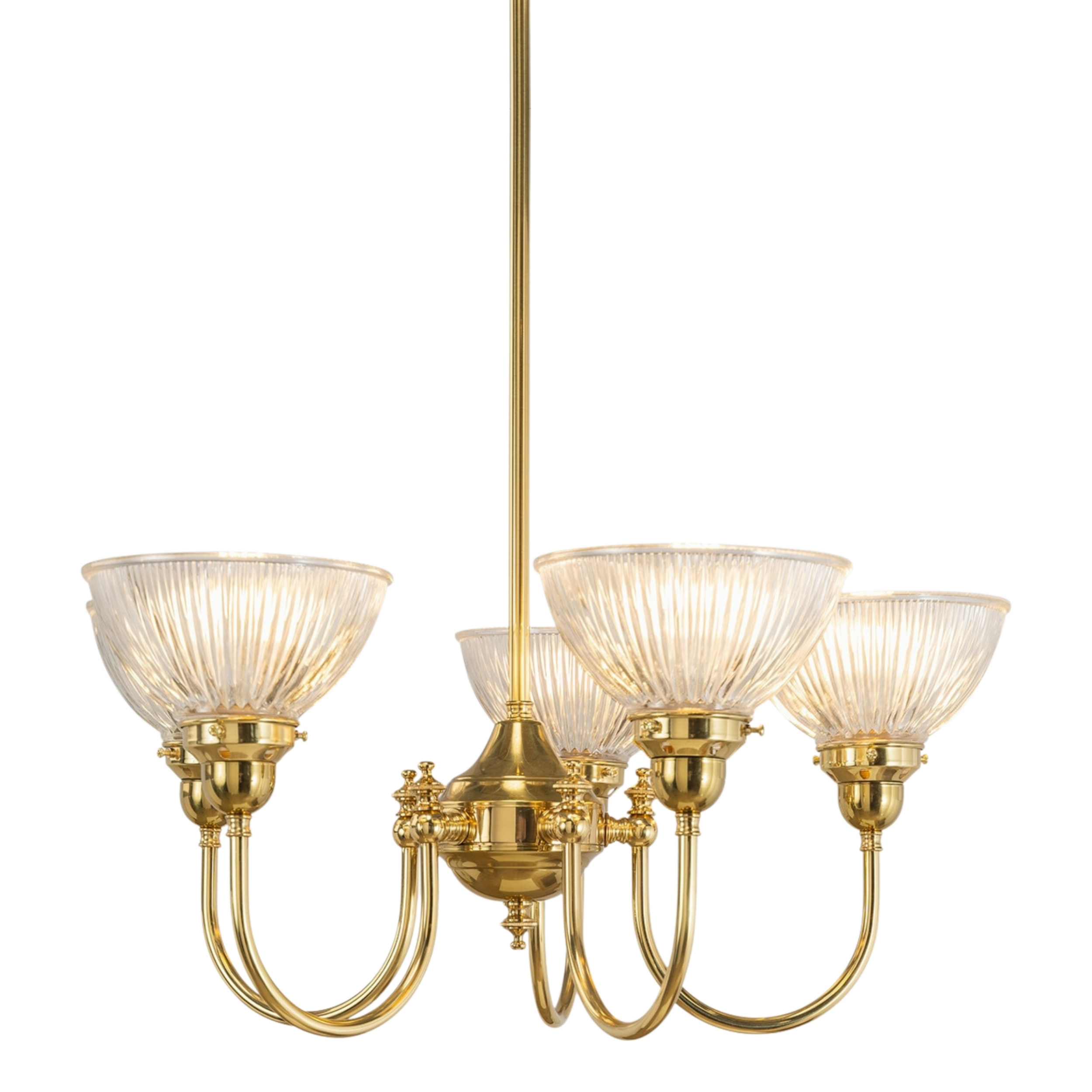 Luke 5 Light Bowl Clear Glass Uplight Pendant - Brass