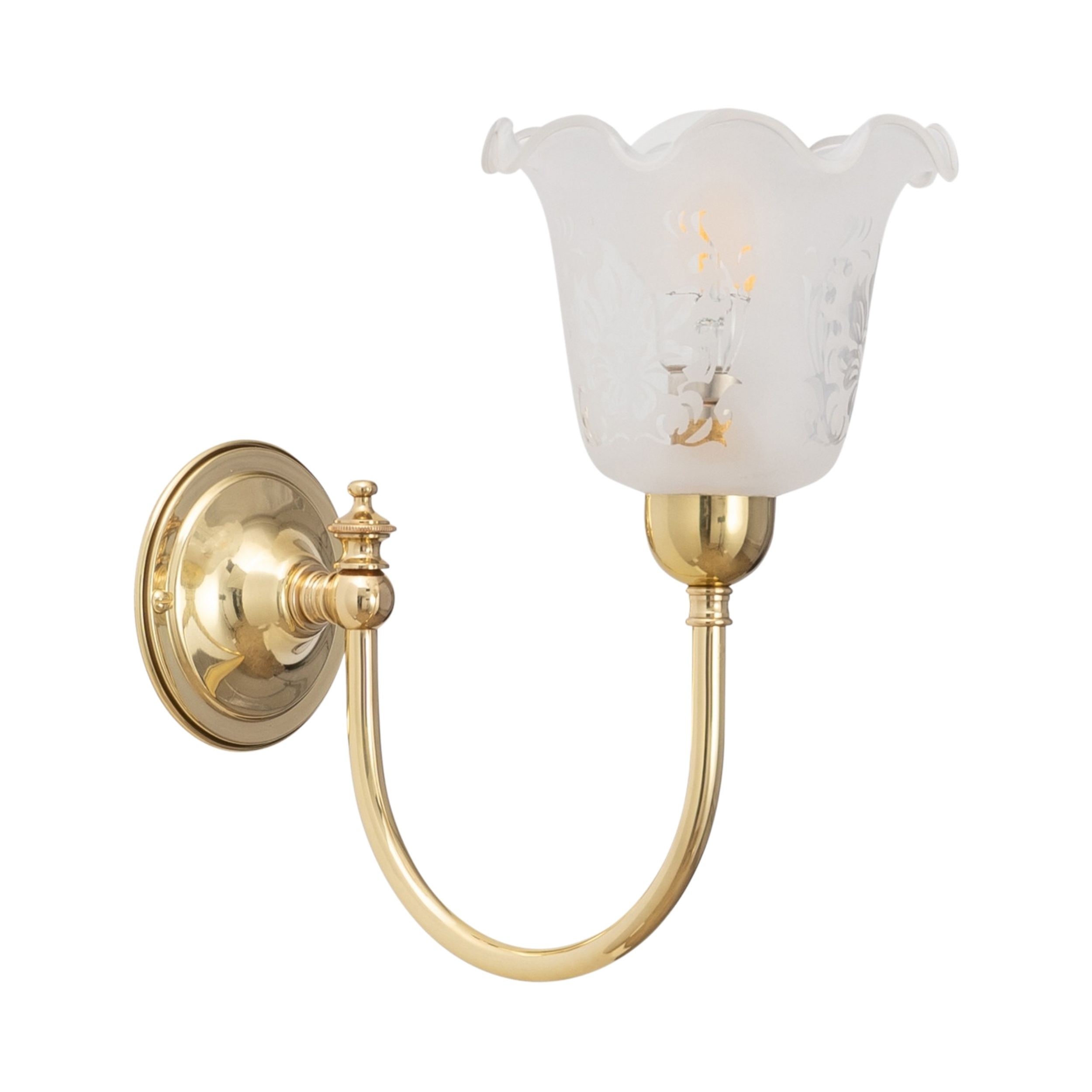Luke Solo Etched Flower Glass Wall Light - Brass