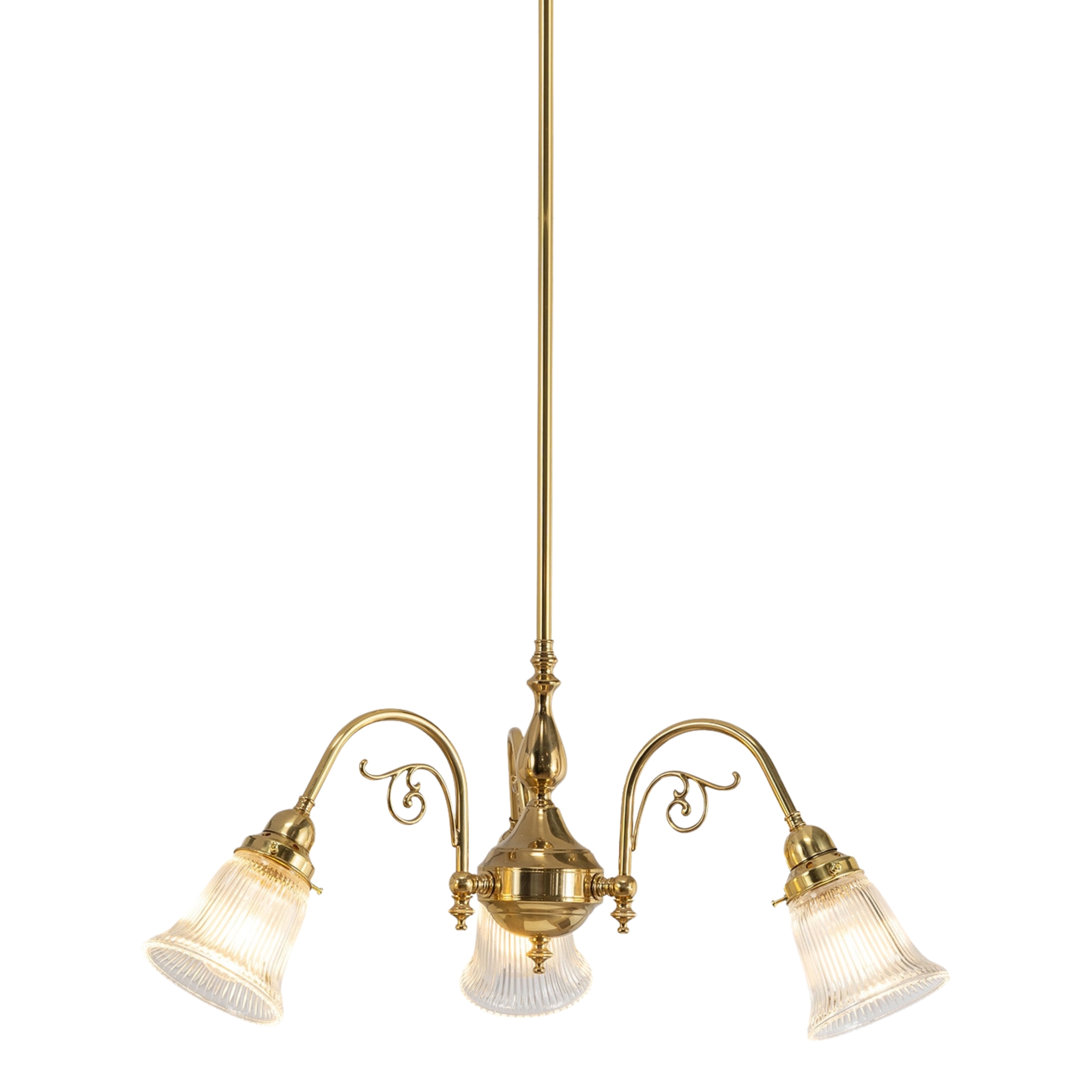 Victoriana 3 Light Bell Clear Glass Rod Pendant - Brass