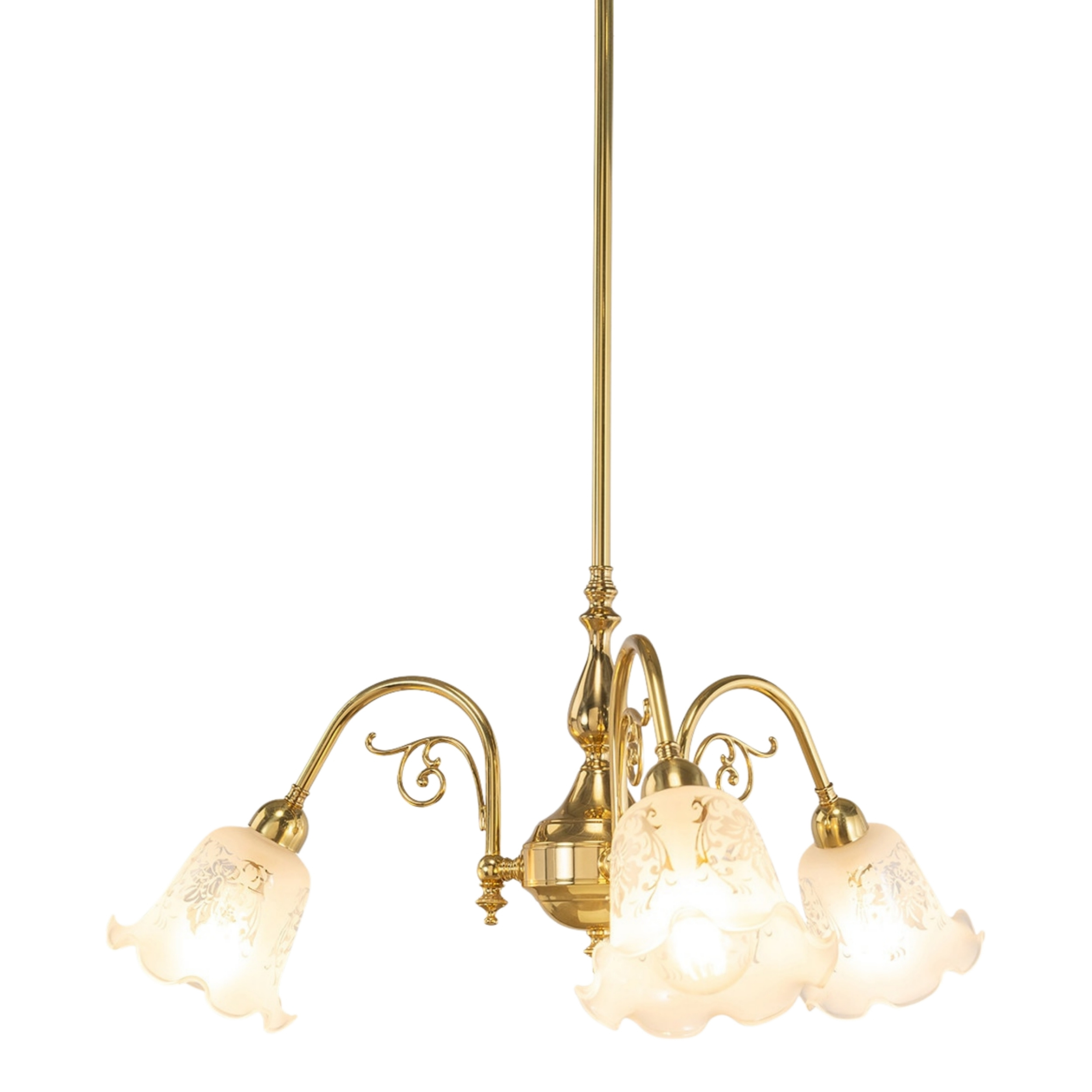 Victoriana 3 Light Etched Flower Glass Rod Pendant - Brass