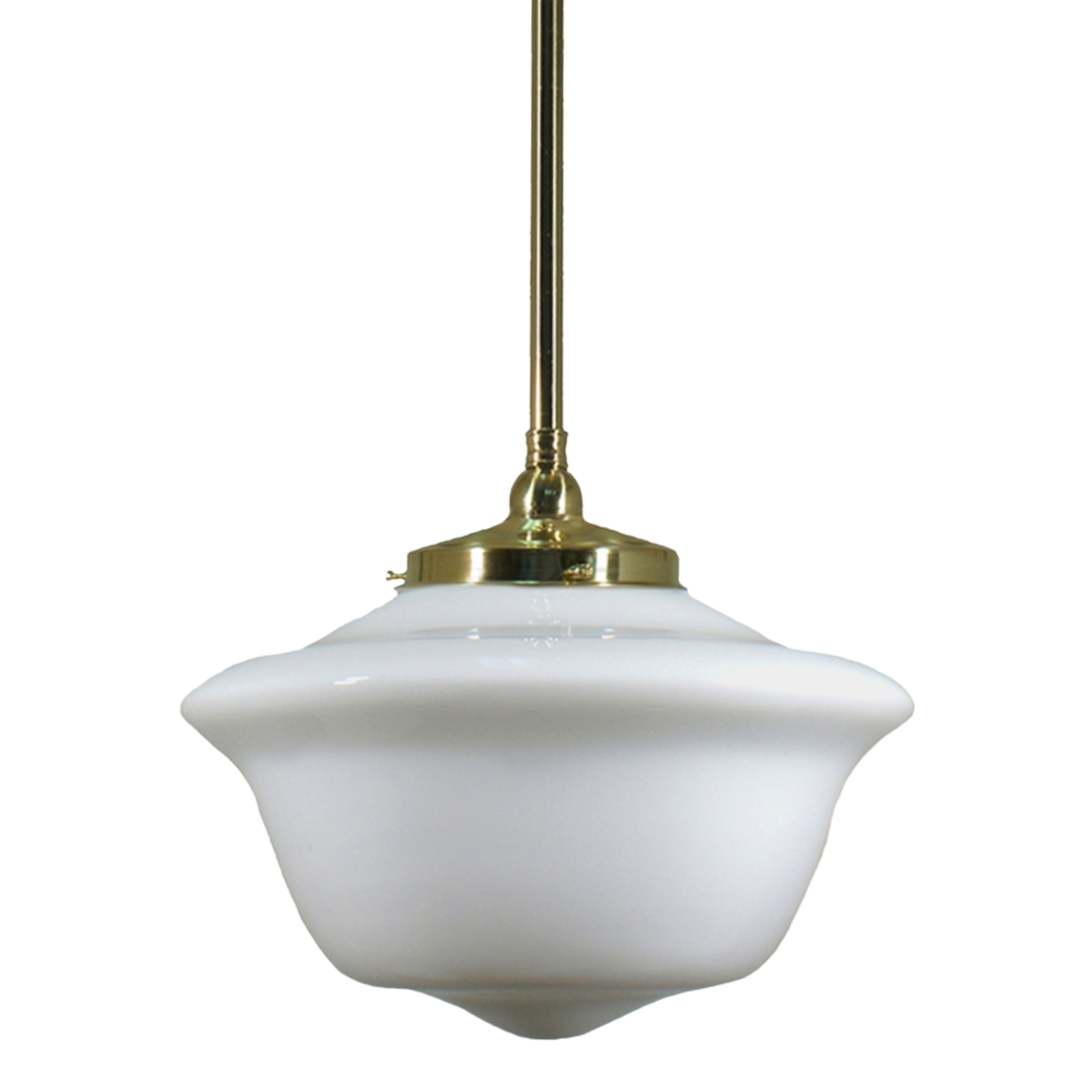 Victorian Schoolhouse Gloss Opal Glass Rod Pendant - Brass