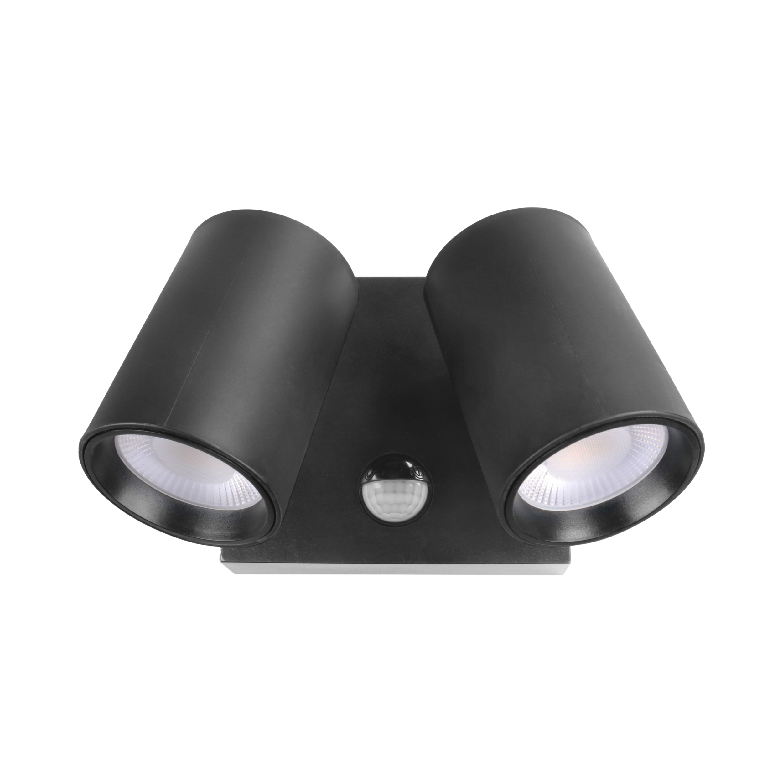 Lor Duo Light Square Plate Wall Spotlight with Sensor - Black