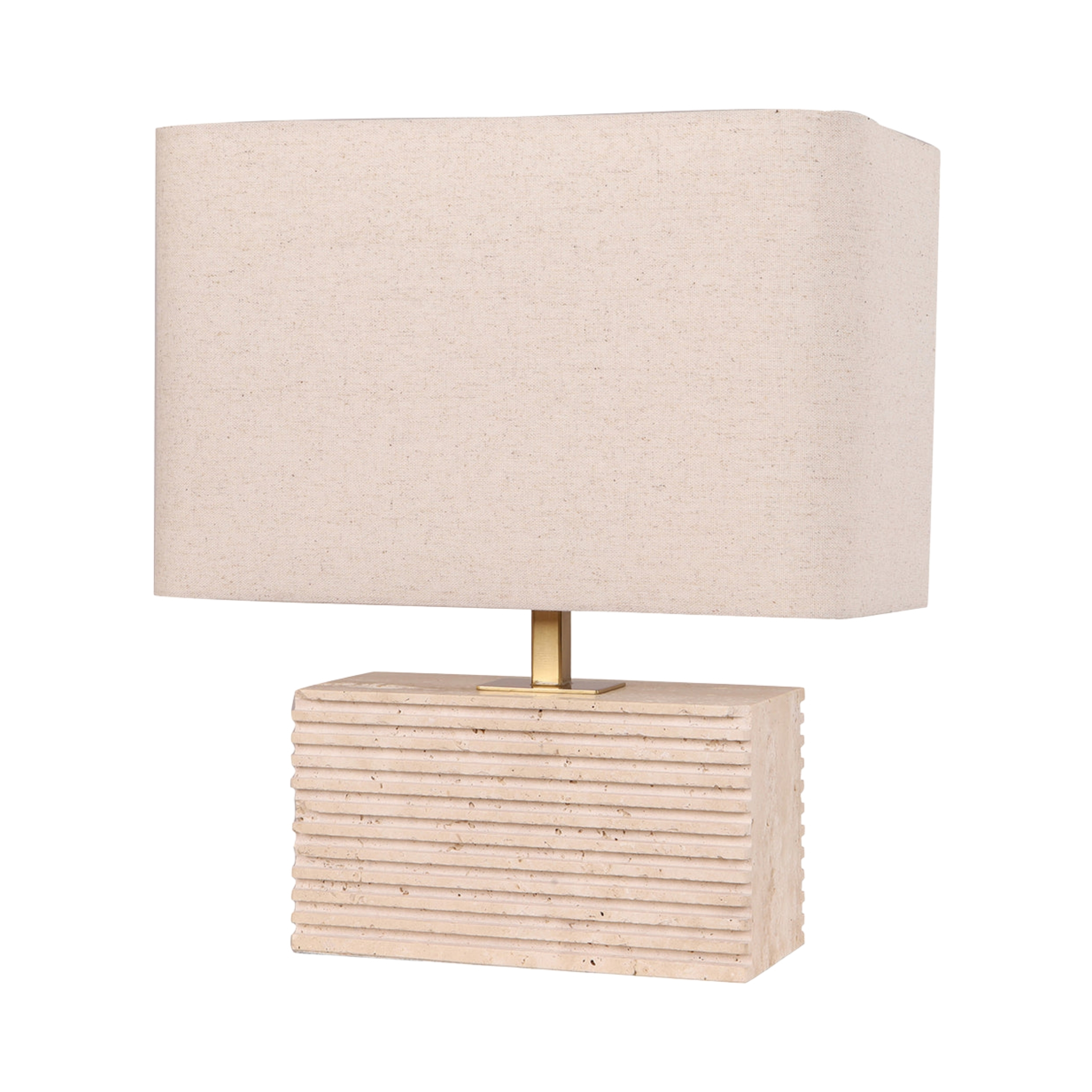 Aversa Beige Travertine Low Table Lamp - Cream Shade