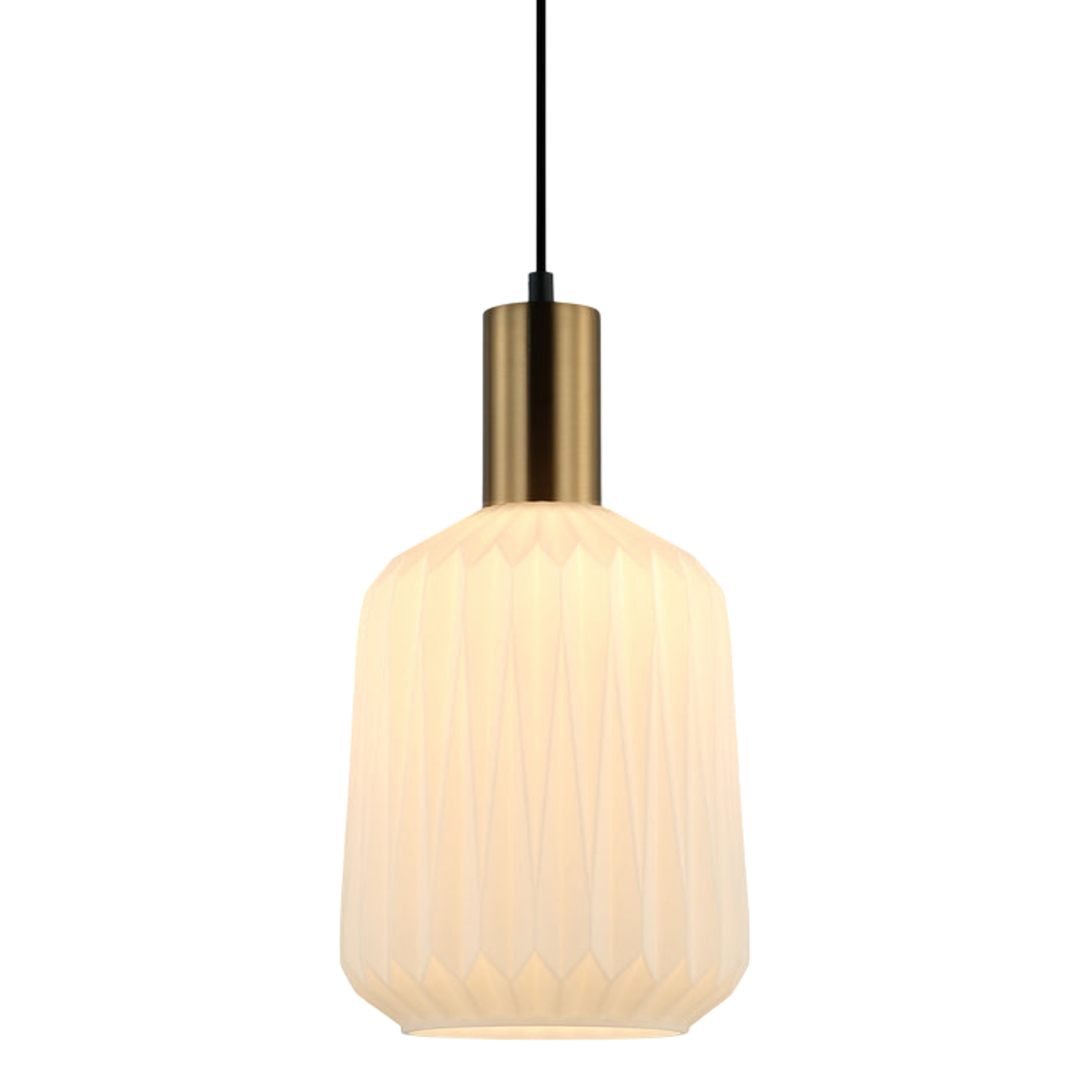 Capivari Pleated Glass Jar Brass Pendant Light - Opaque