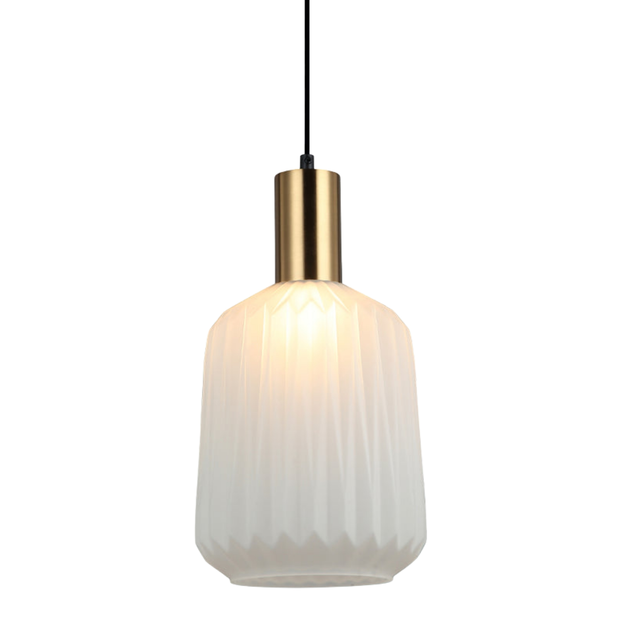 Capivari Pleated Glass Jar Brass Pendant Light - Translucent