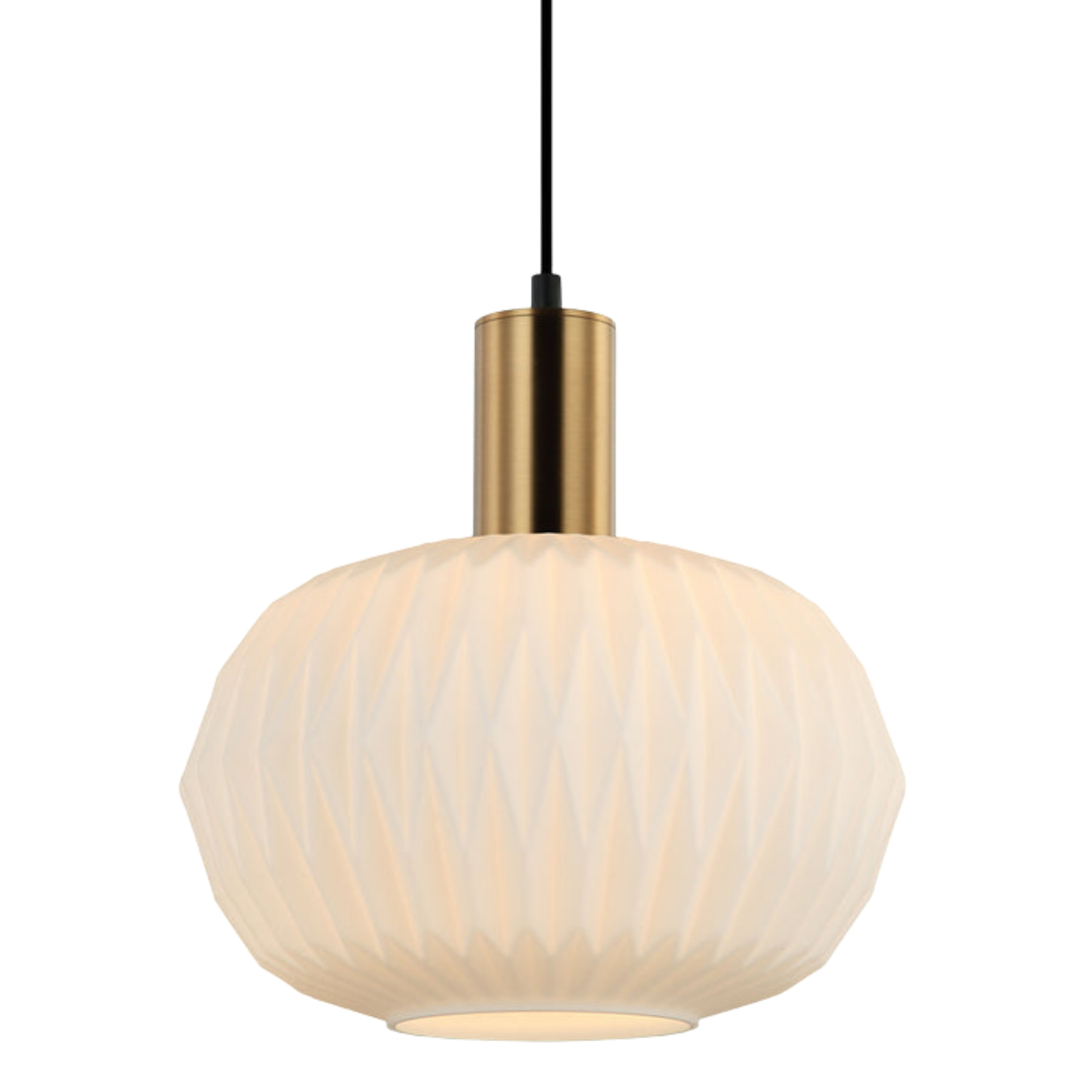 Capivari Pleated Plump Glass Brass Pendant Light - Opaque