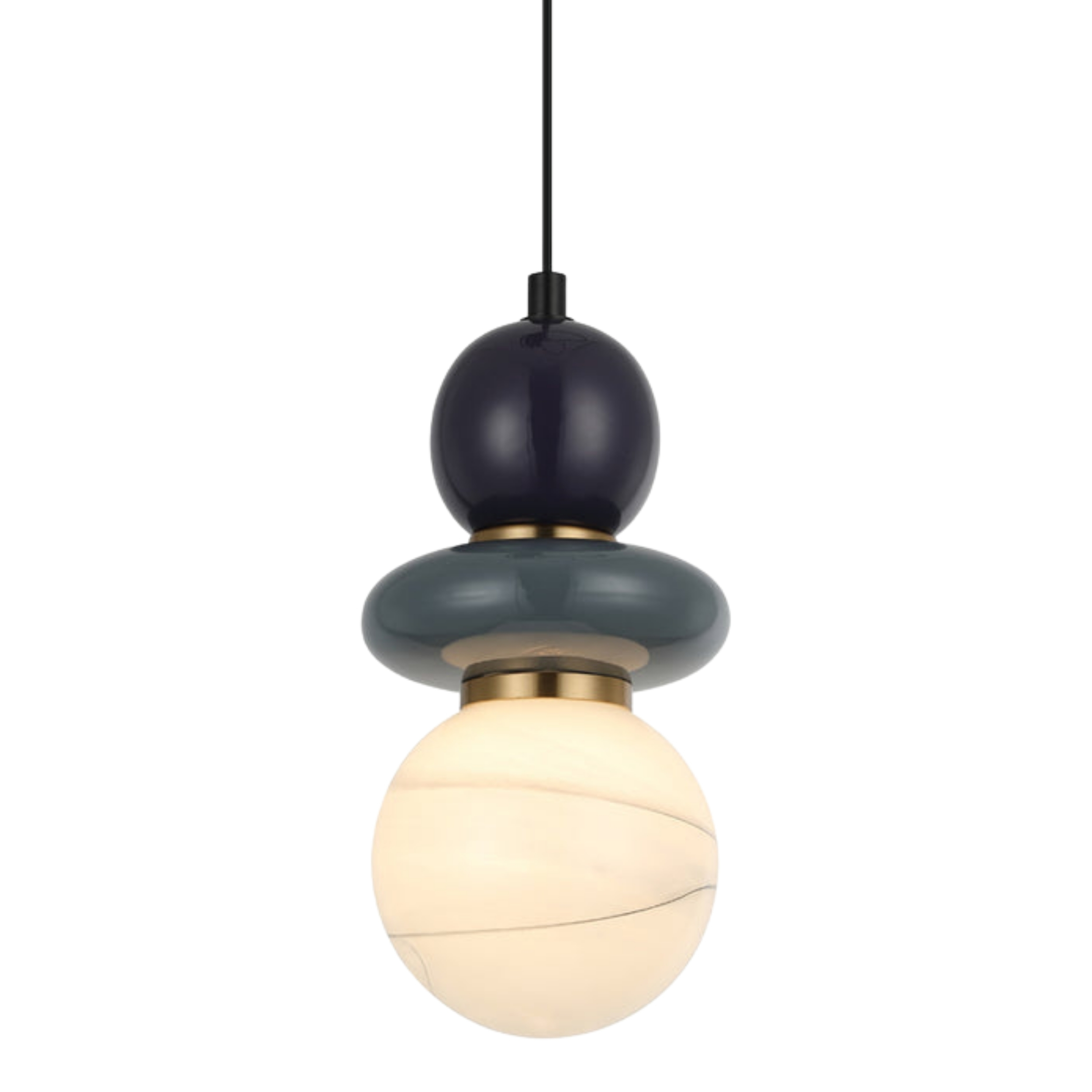 Terania Ceramic Bead Glass Pendant - Grey and Purple
