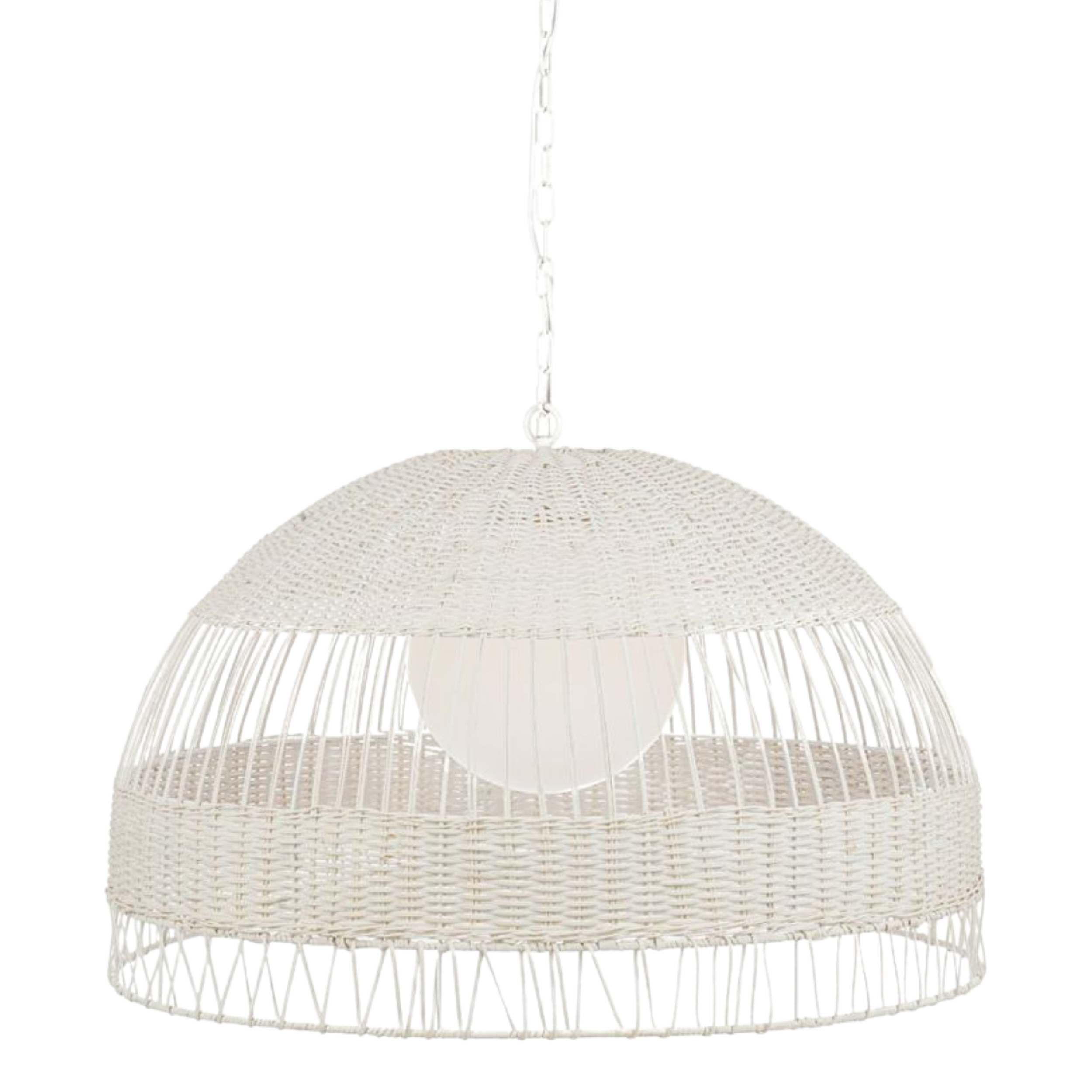 Ildefonso White Rattan Weave Dome Pendant Light