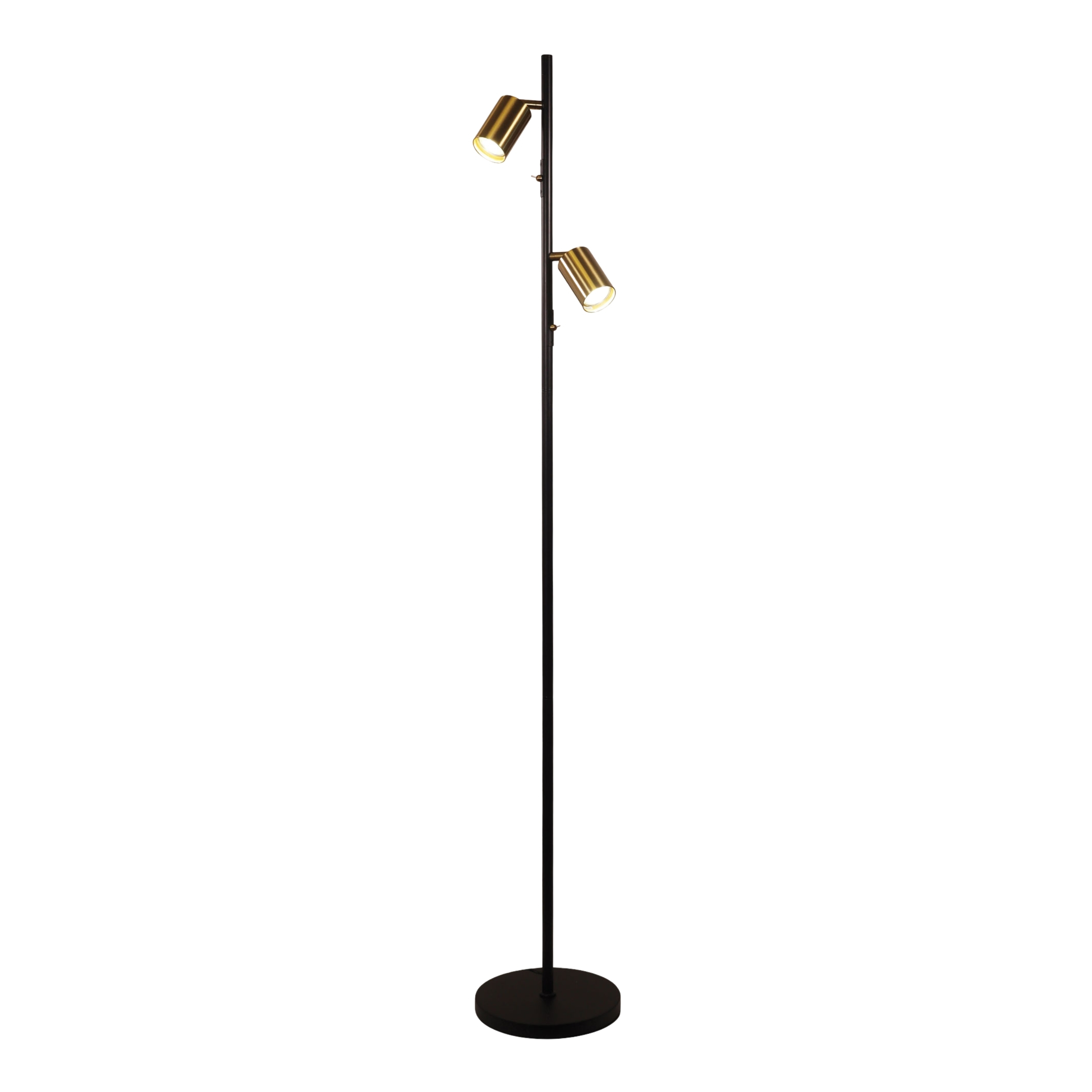 Alpore Twin Light Black Brass Spotlight Floor Lamp