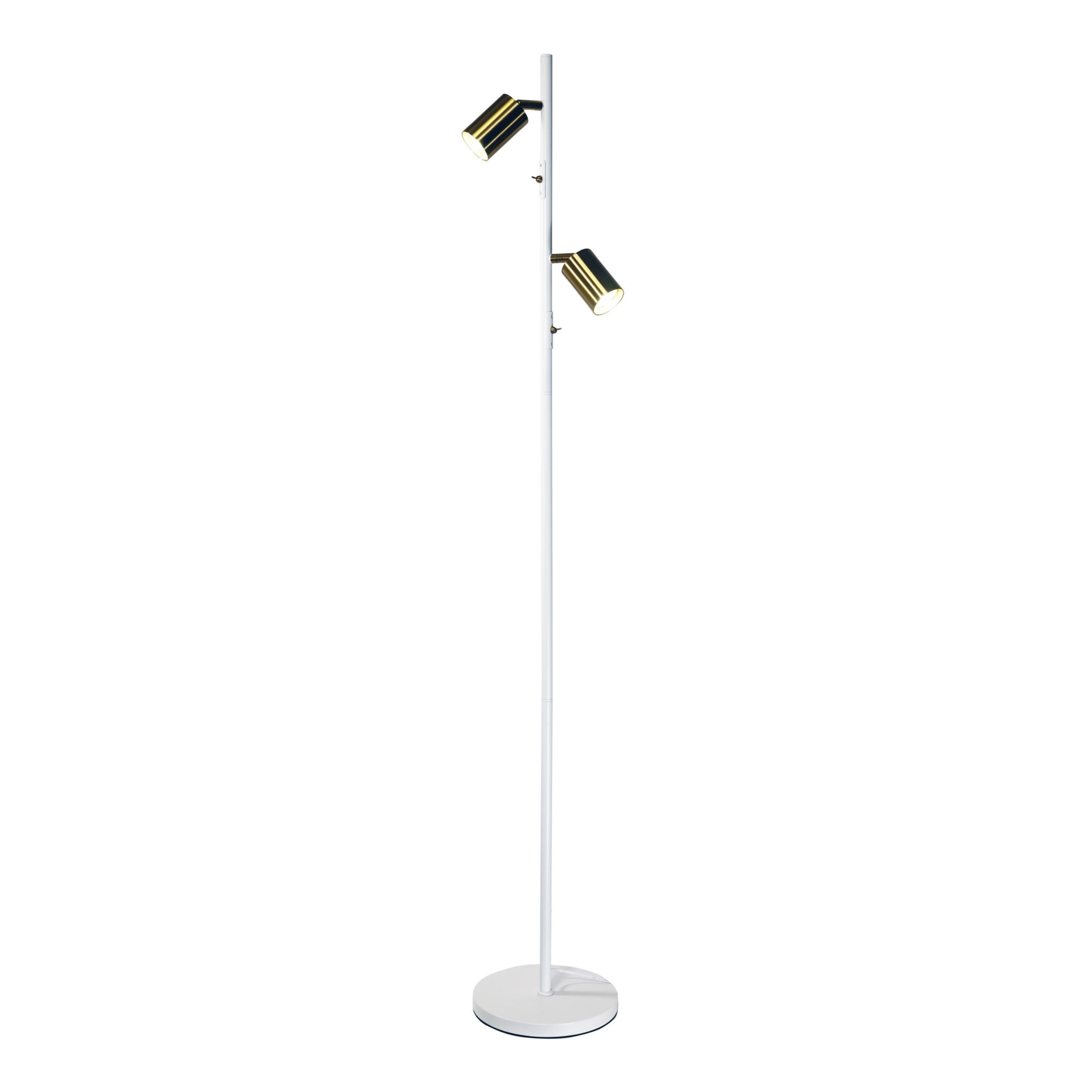 Alpore Twin Light White Brass Spotlight Floor Lamp