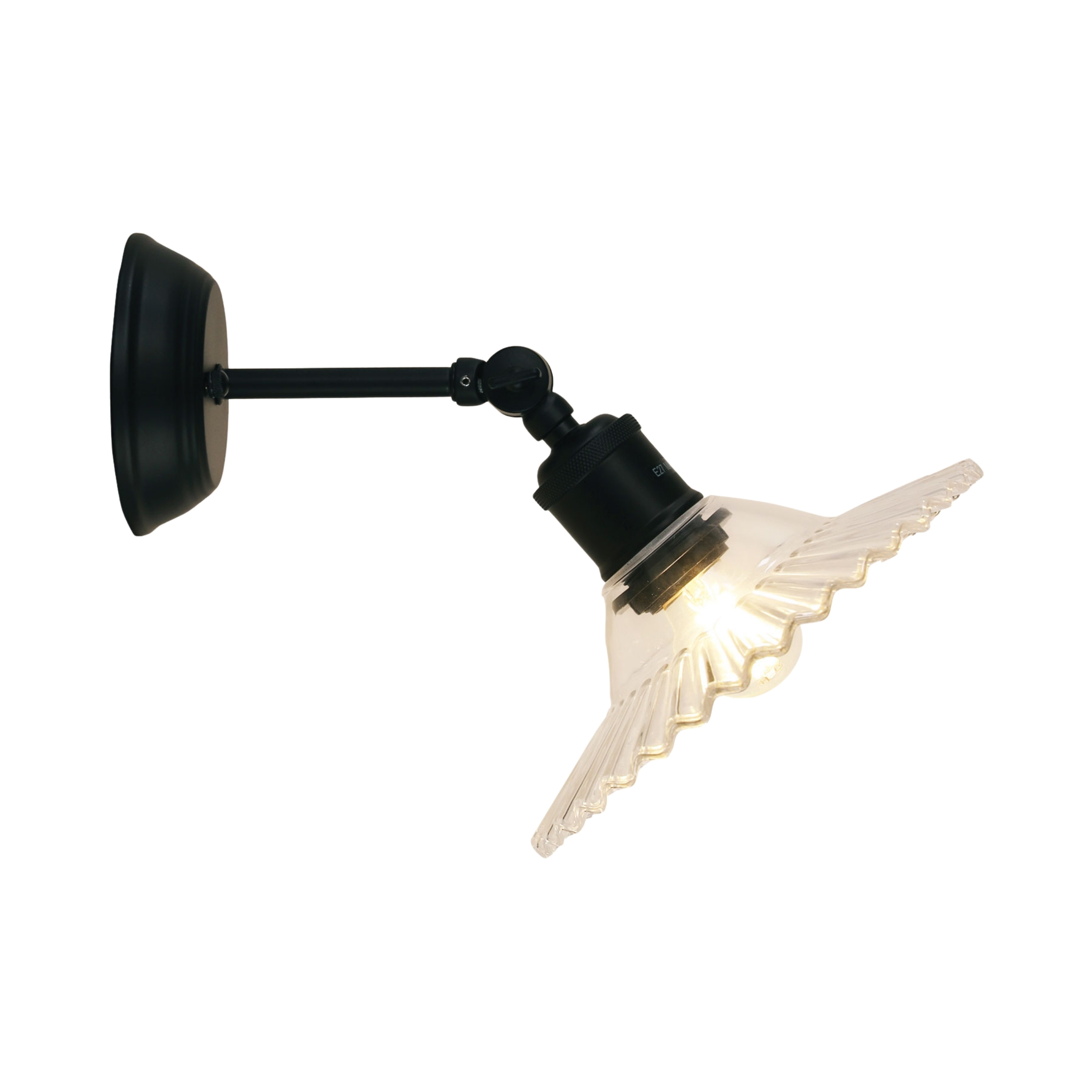 Araceli Clear Pleated Glass Black Base Wall Light