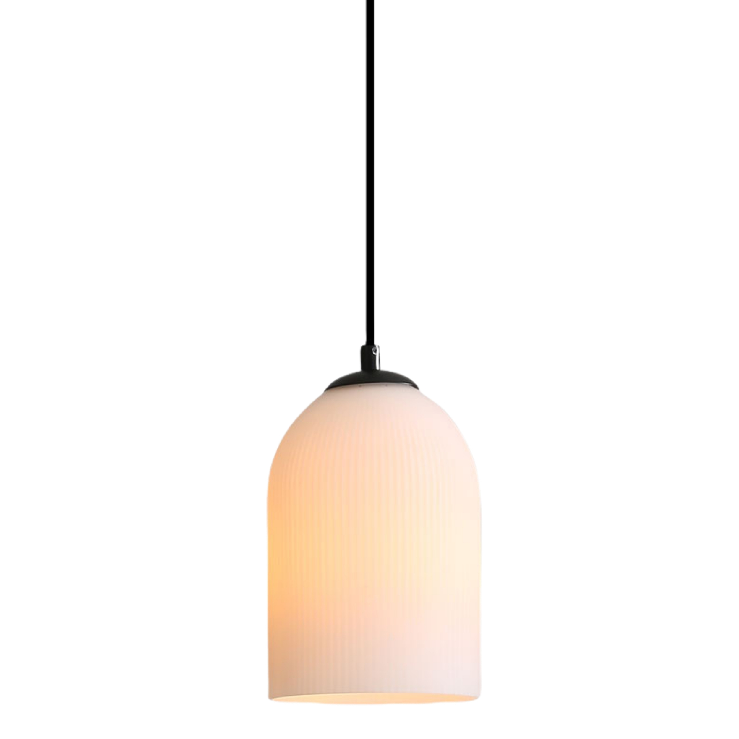 Avondale Ribbed Opal Bell Glass Pendant - Black