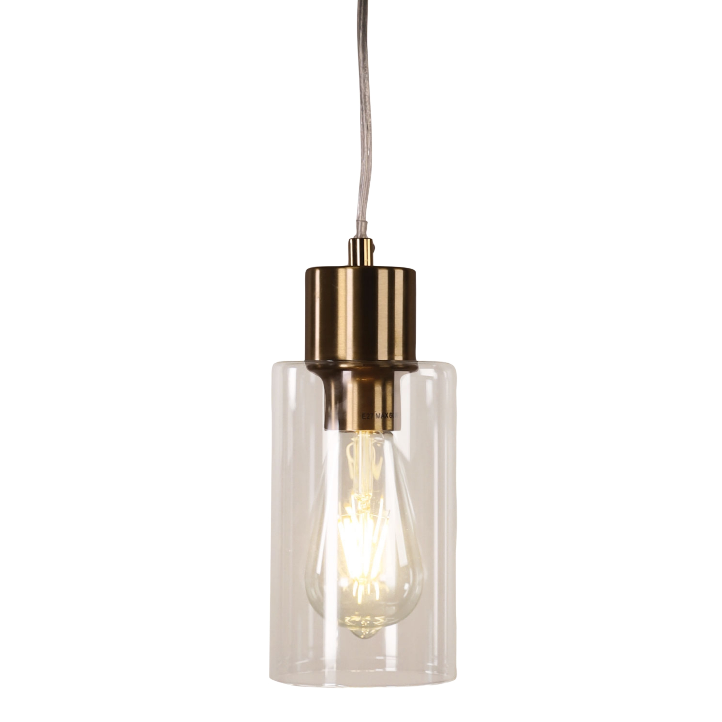 Challans Cylinder Glass Brass Pendant - Clear