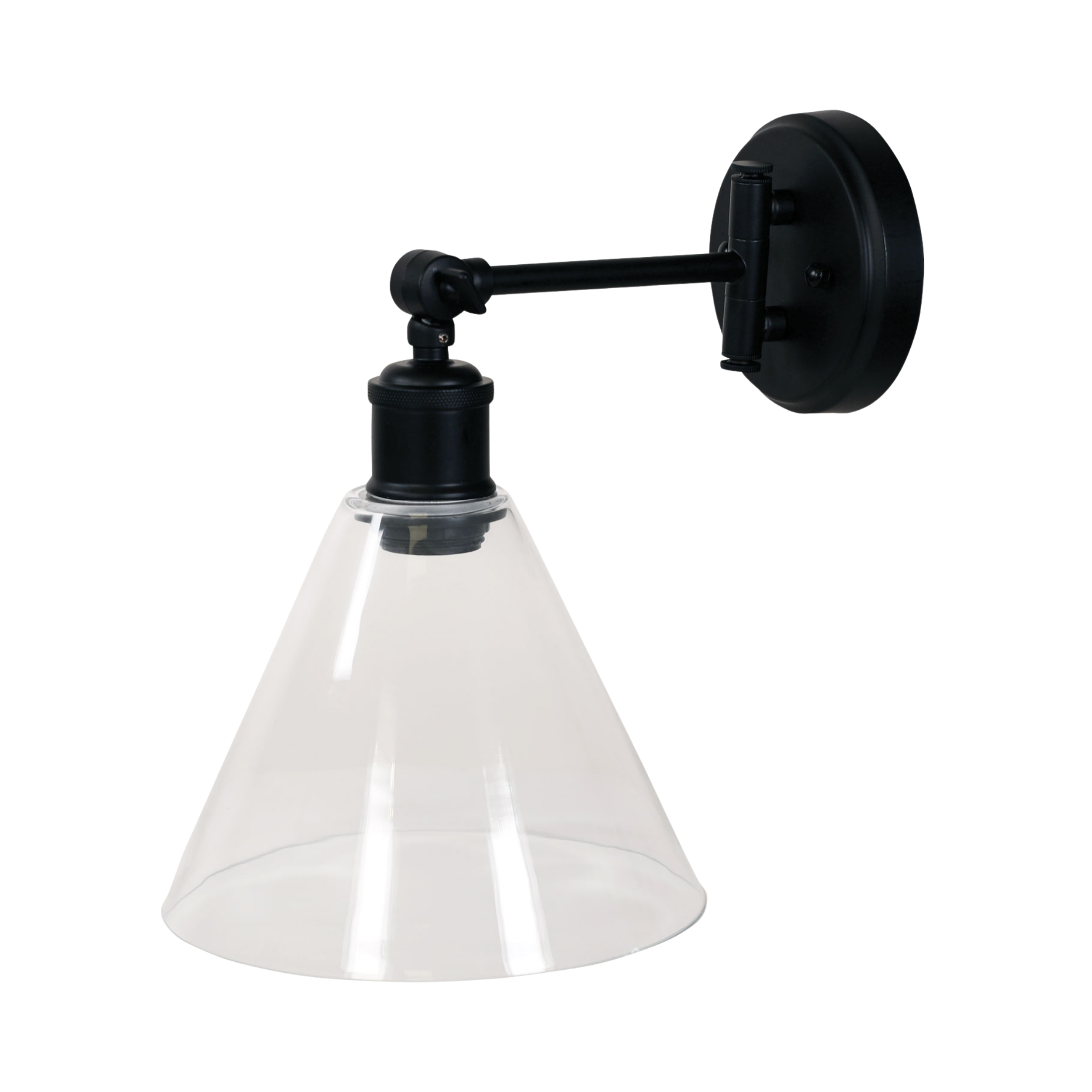 Dawlish Clear Cone Glass Swing Arm Wall Light - Black
