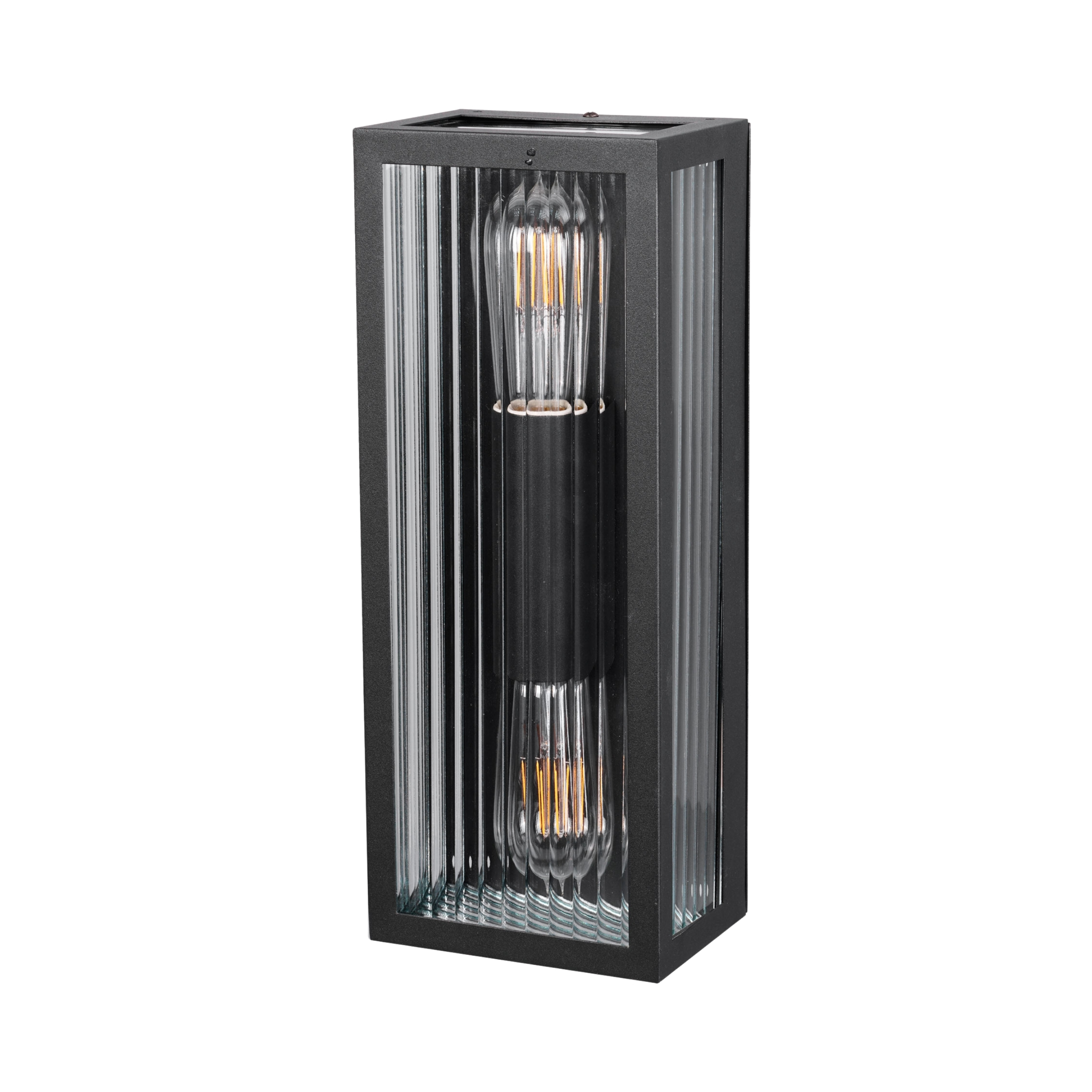 Dulwich Clear Reeded Glass Black Box Duo Wall Light