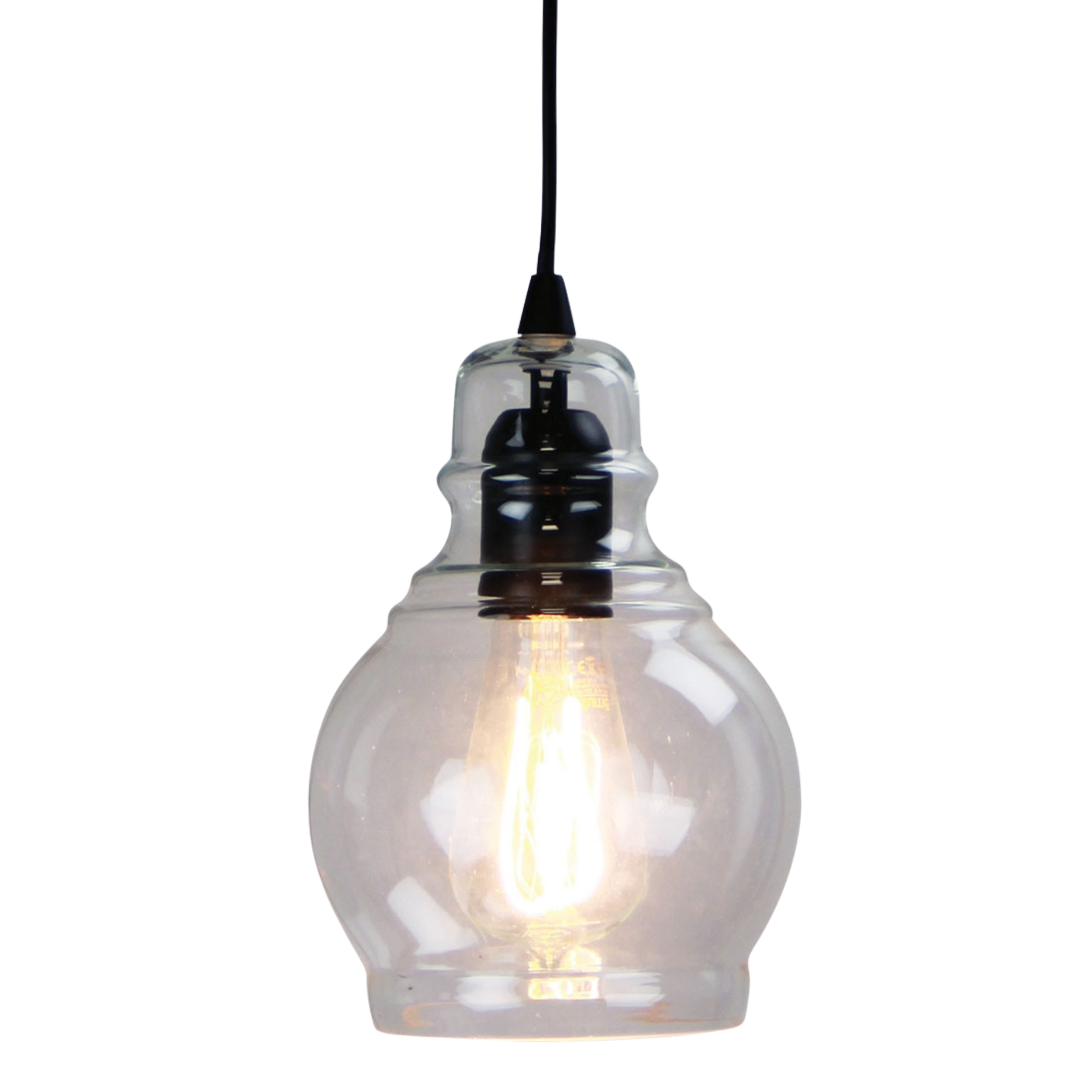 Grantham Clear Retro Plump Glass Pendant - Black