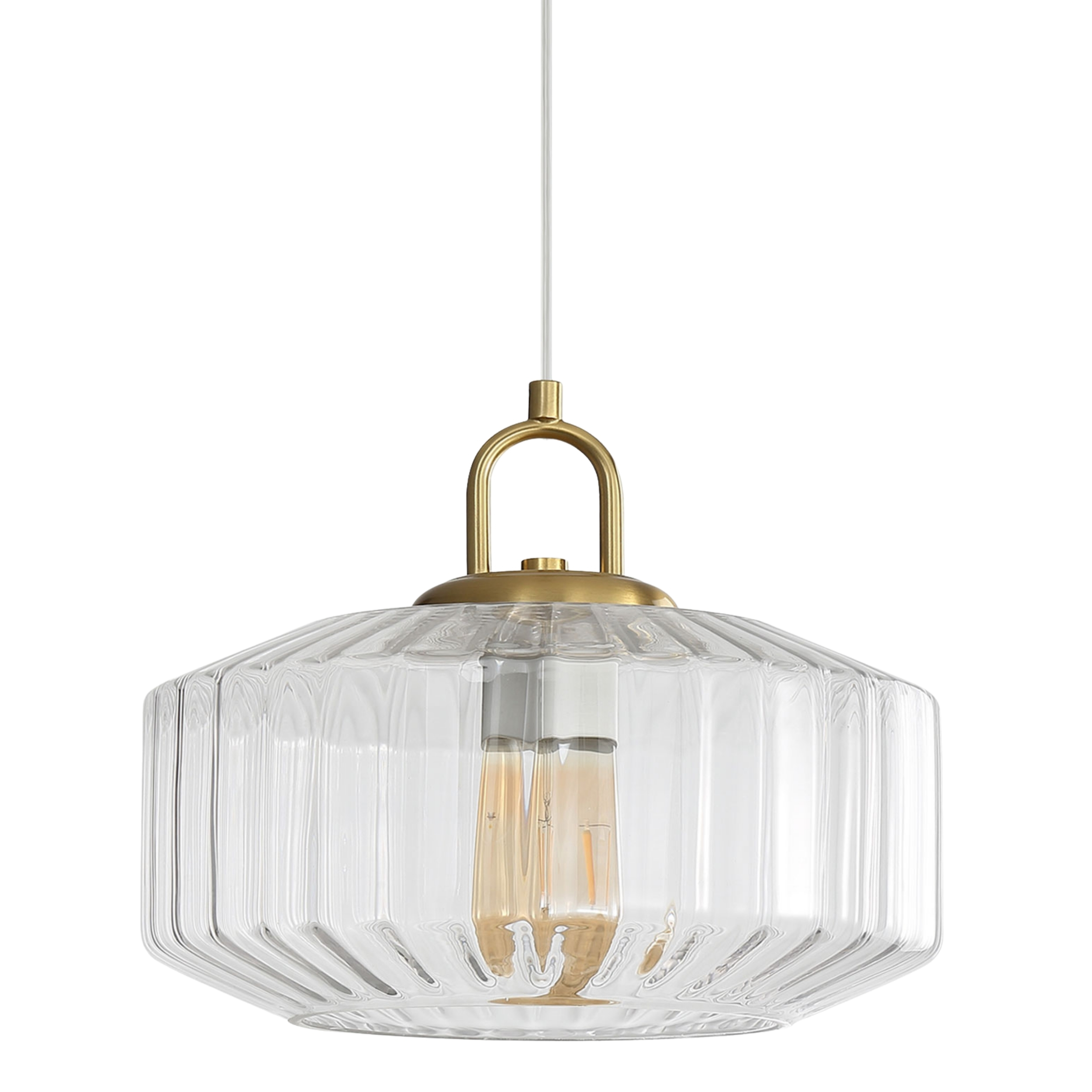 Marcela Geometric Ribbed Glass Pendant Light - Clear
