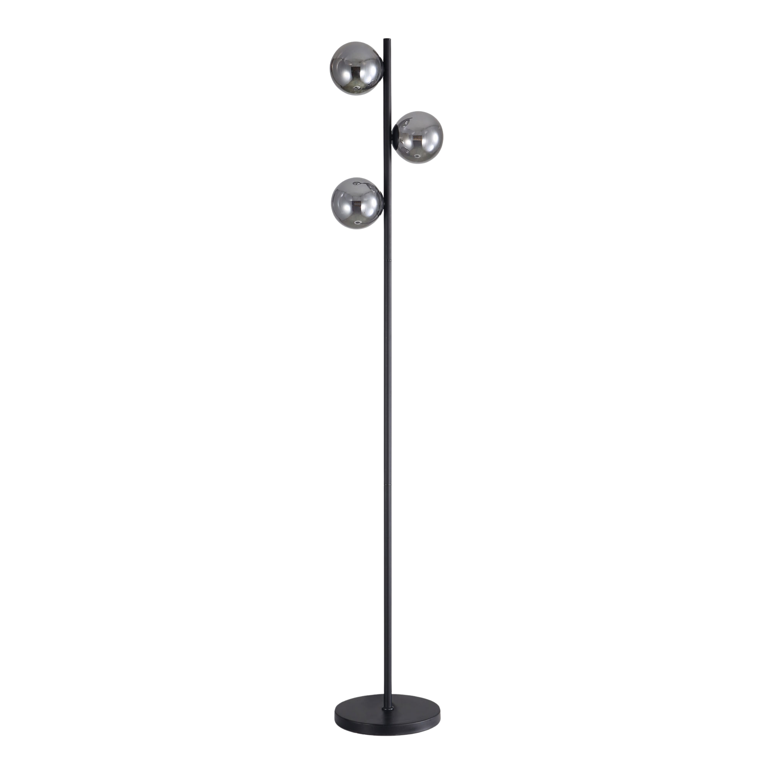Vanini 3 Light Black Floor Lamp - Smoke Glass