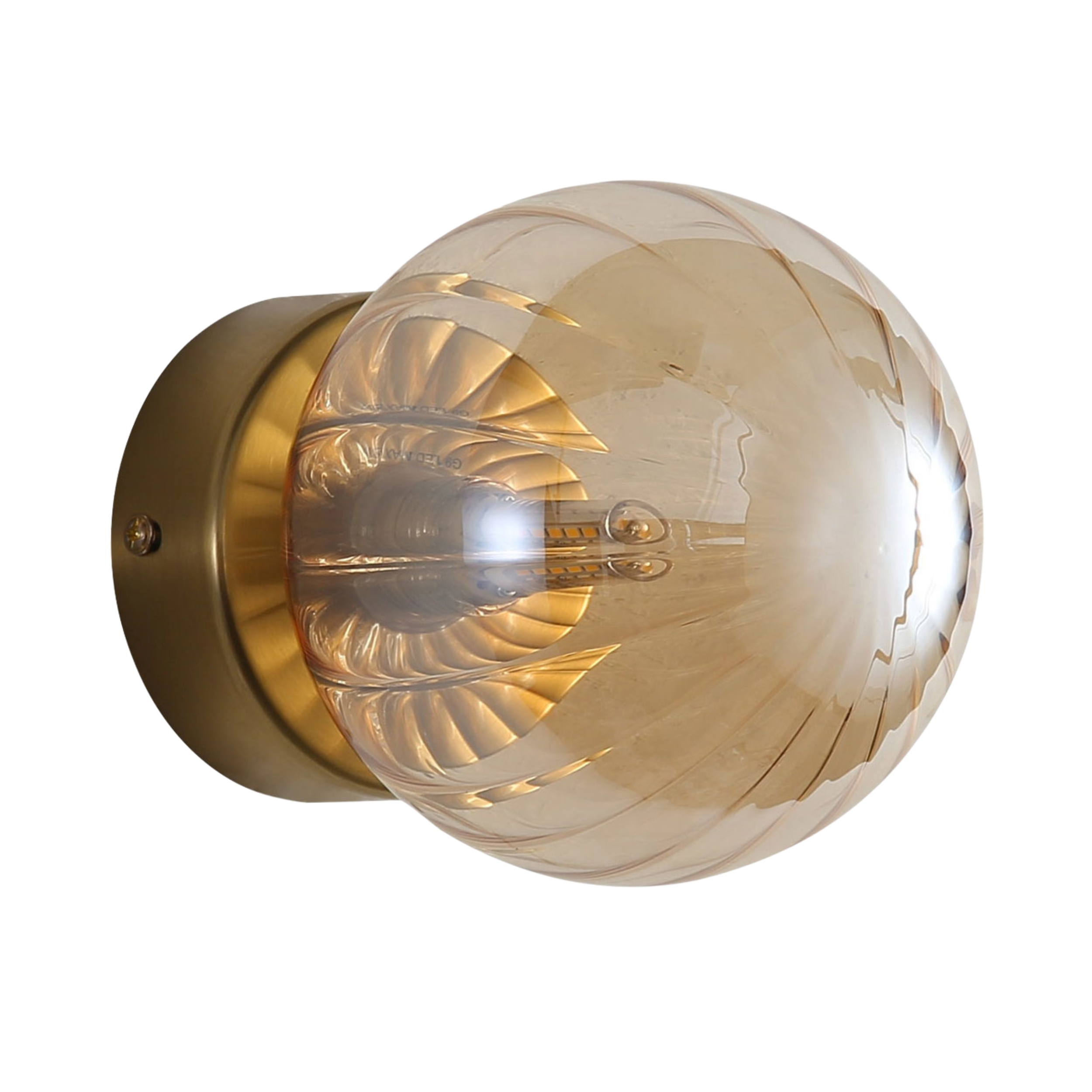 Viejo IP44 Ribbed Optic Glass Brass Wall Light - Amber