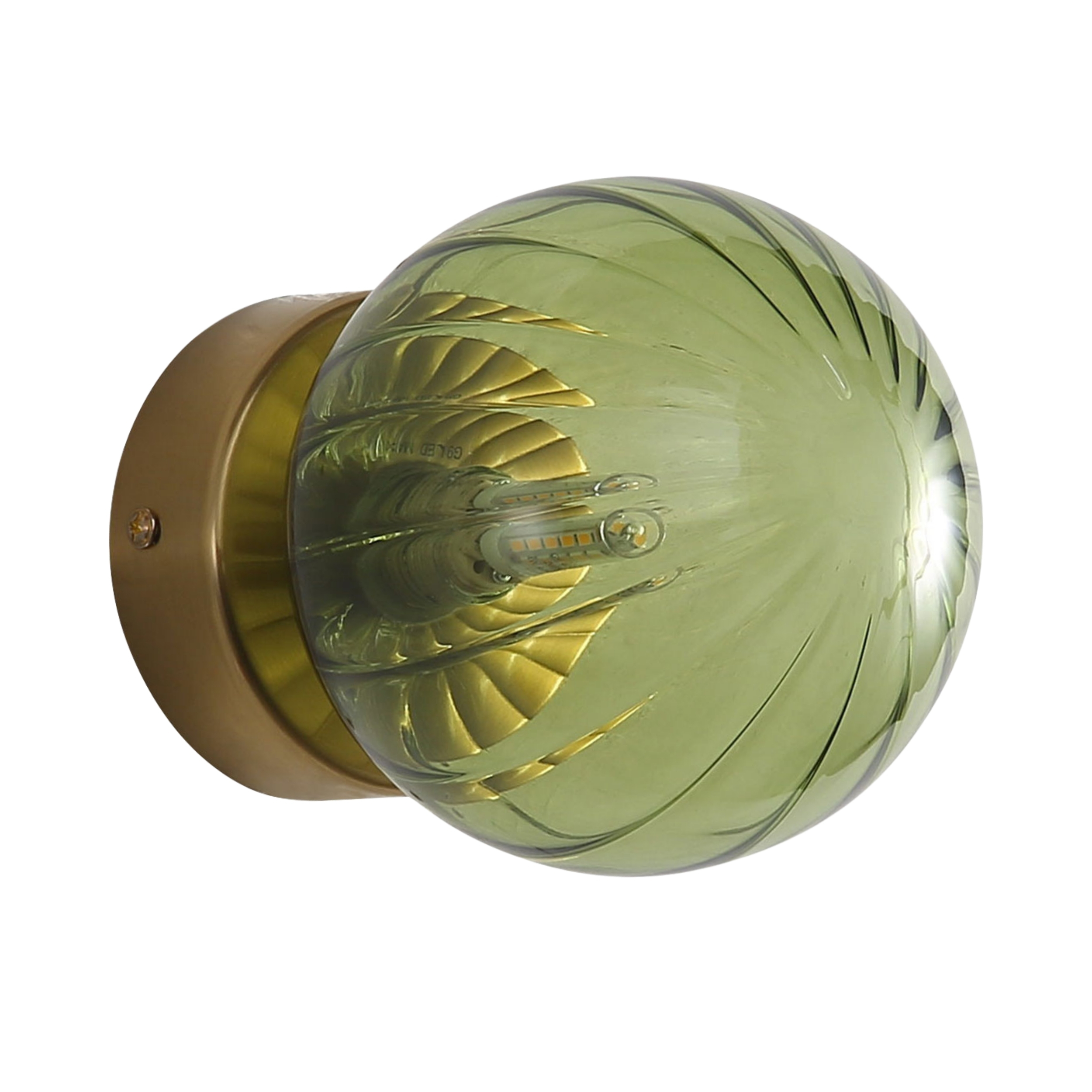 Viejo IP44 Ribbed Optic Glass Brass Wall Light - Green