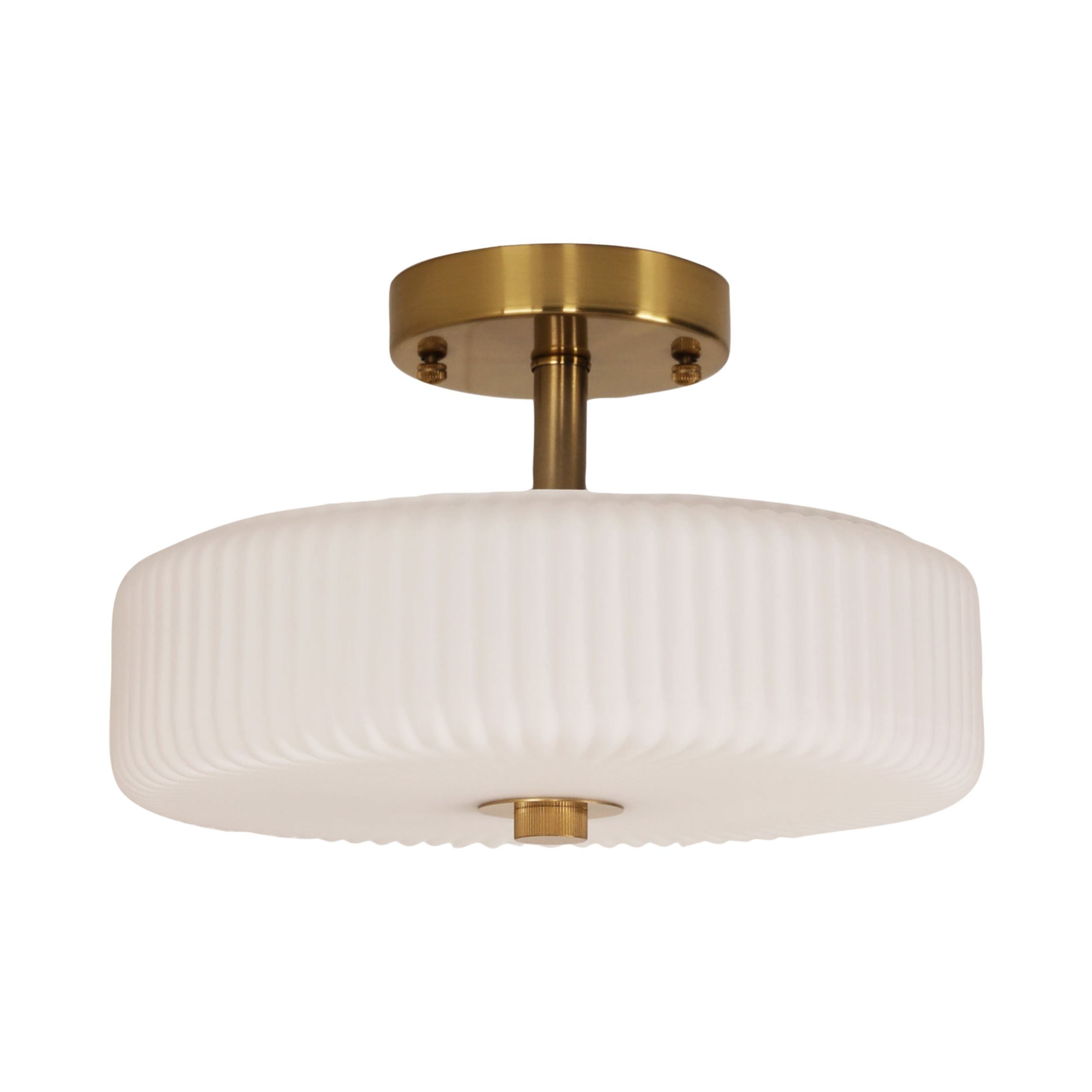 Winona Opal Ribbed Glass Close to Ceiling Light - Brass