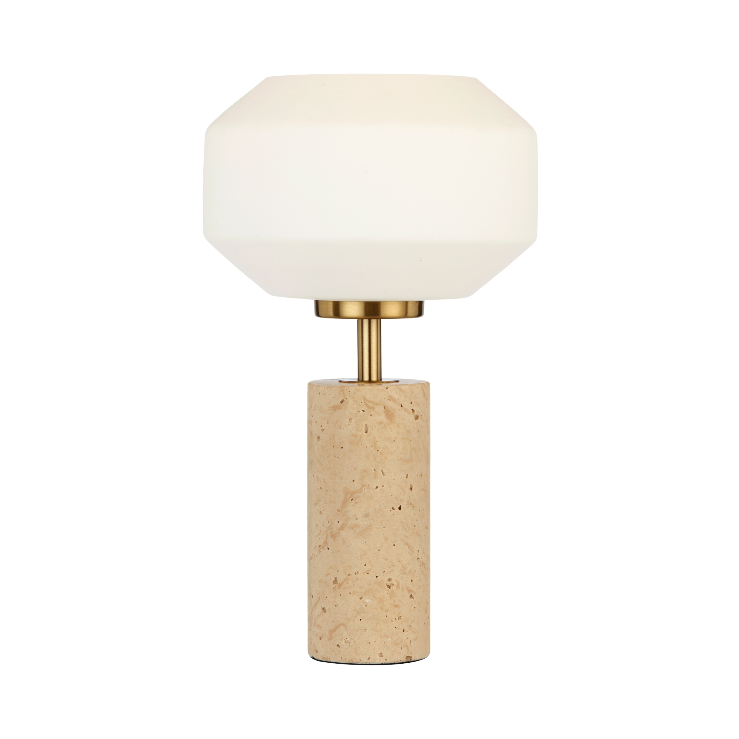 Merced Travertine Table Lamp - Matt Opal Glass