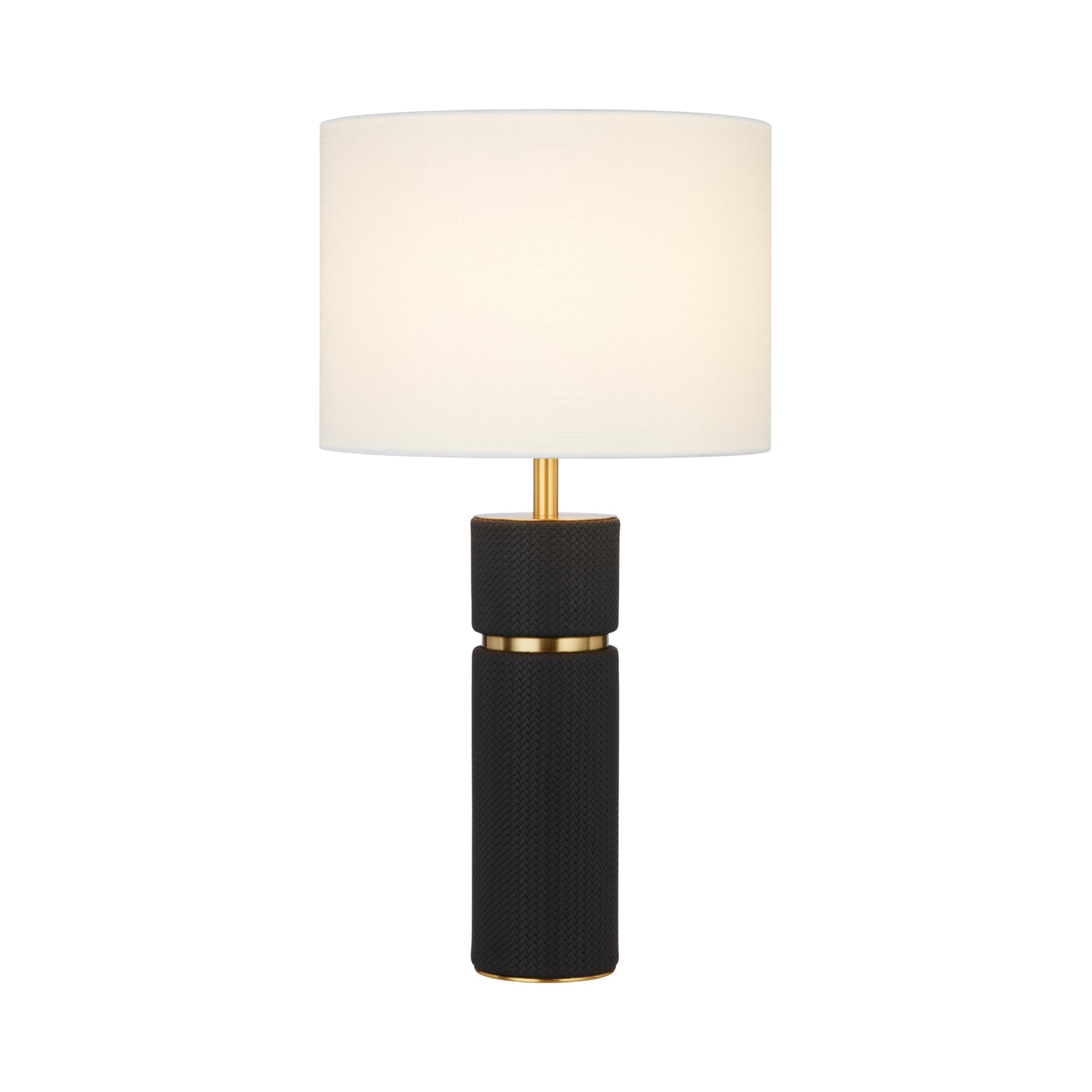 Nevo Black Vegan Leather Table Lamp with Ivory Shade