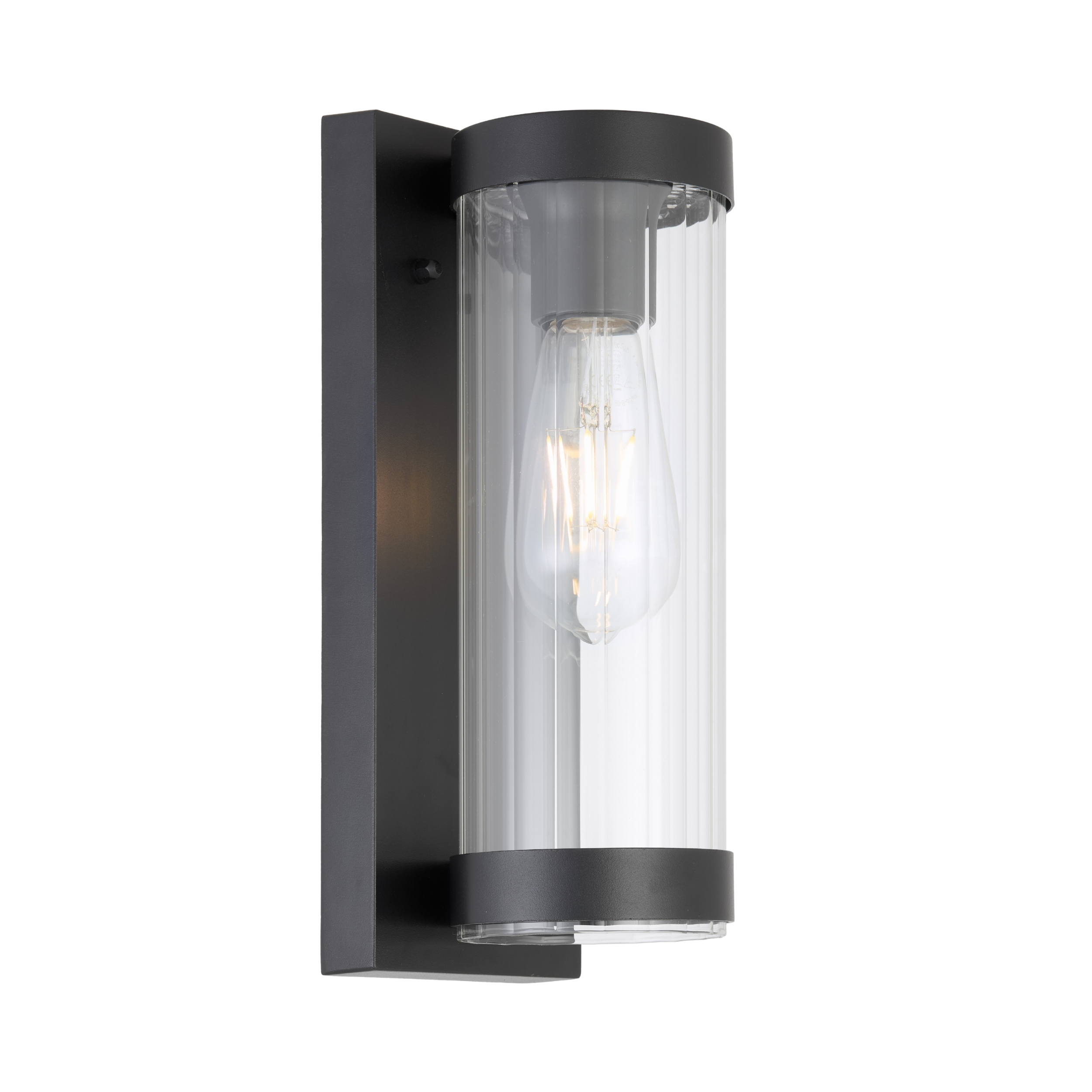 Pezzo IP43 Clear Fluted Glass Wall Light - Black