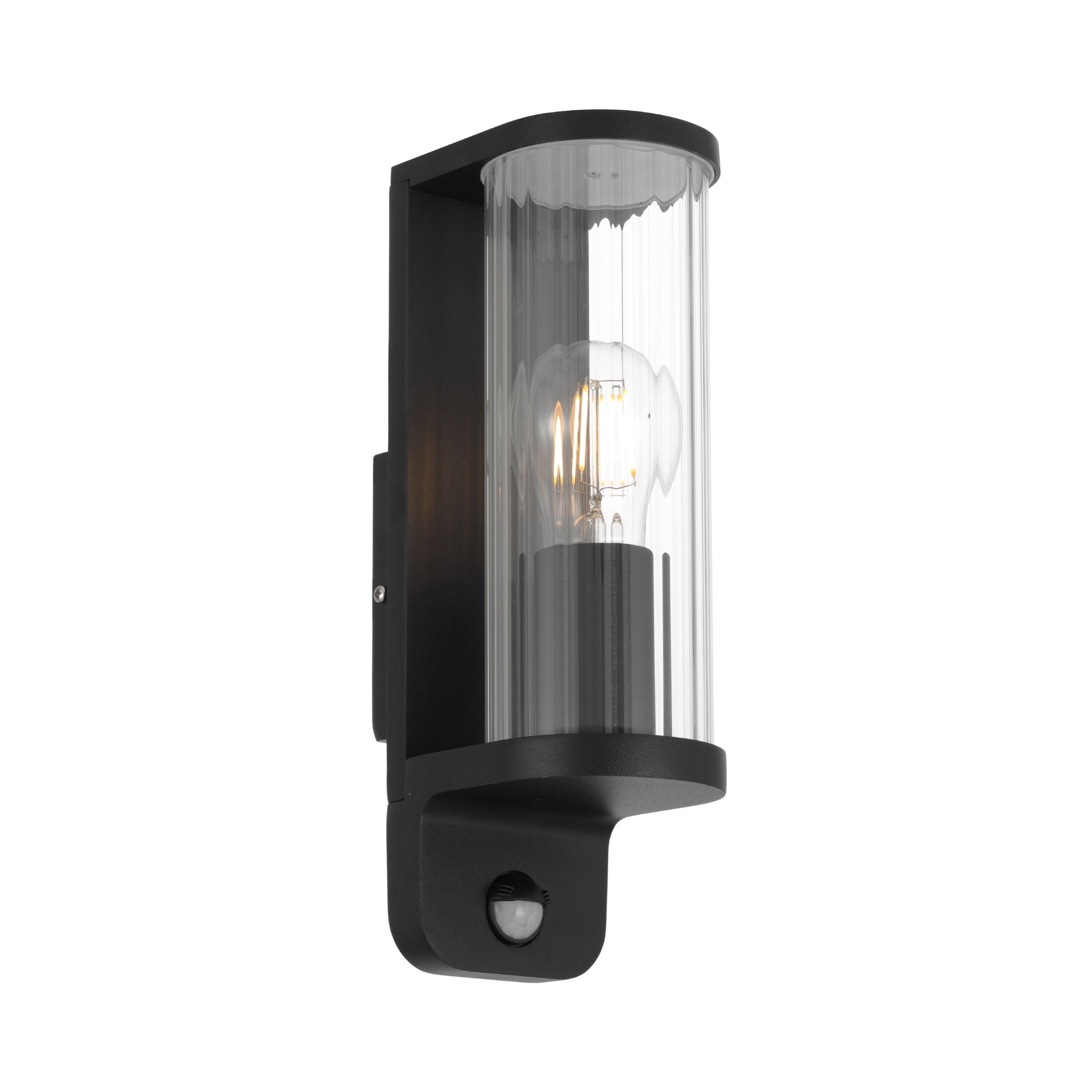 Taranto IP44 Ribbed Glass Wall Light with Sensor - Black