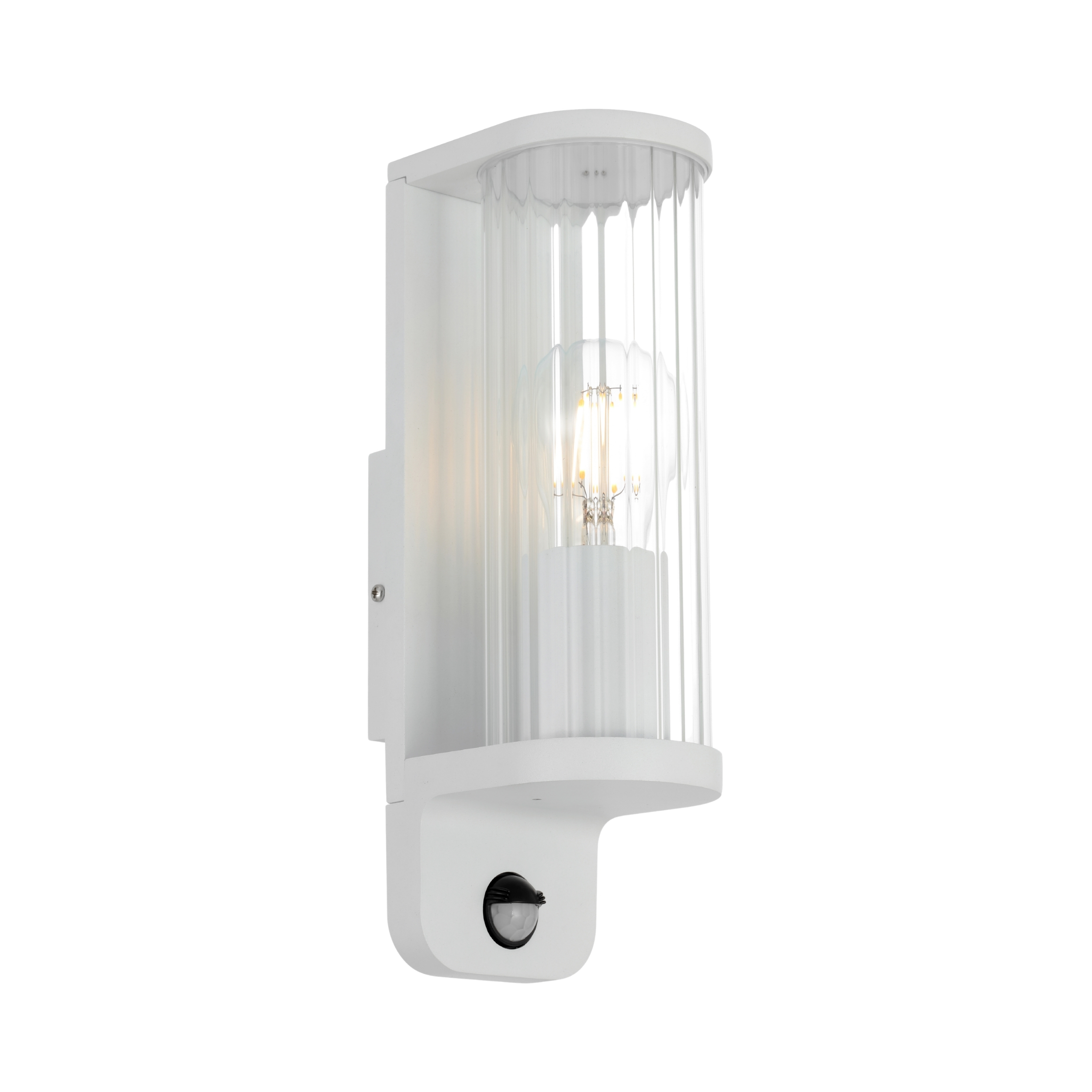 Taranto IP44 Ribbed Glass Wall Light with Sensor - White