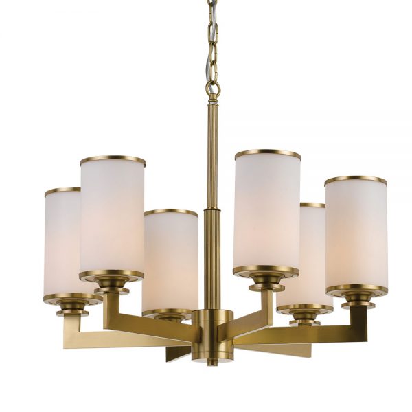 Brass Opal Candle 6 Light Pendant Chandelier