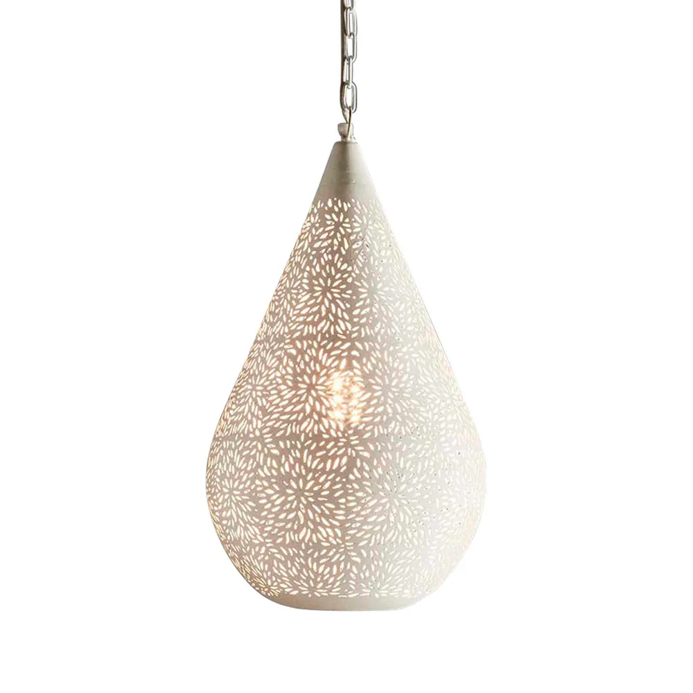 Marak White Perforated Teardrop Pendant
