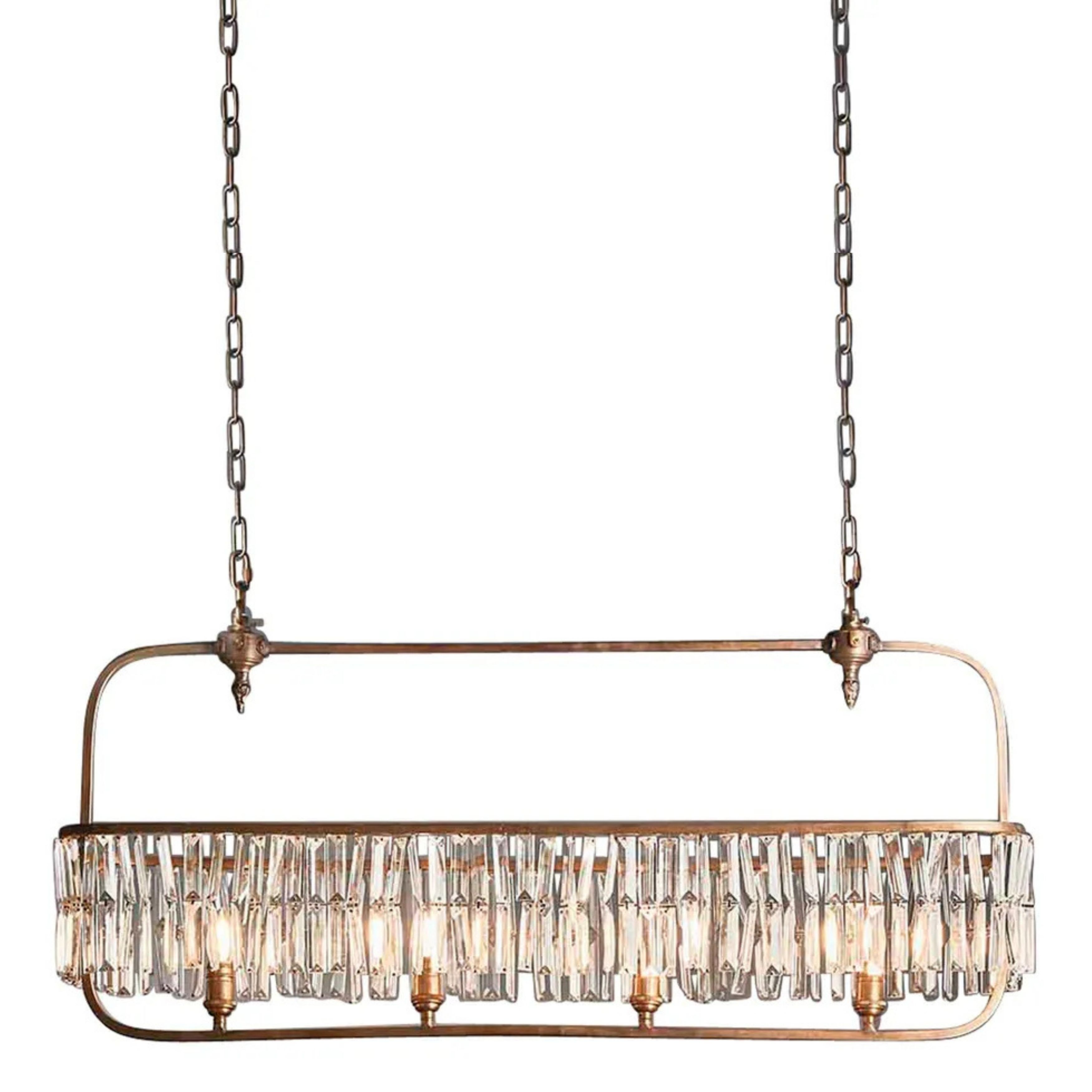 Olde 4 Light Long Brass Glass Chandelier